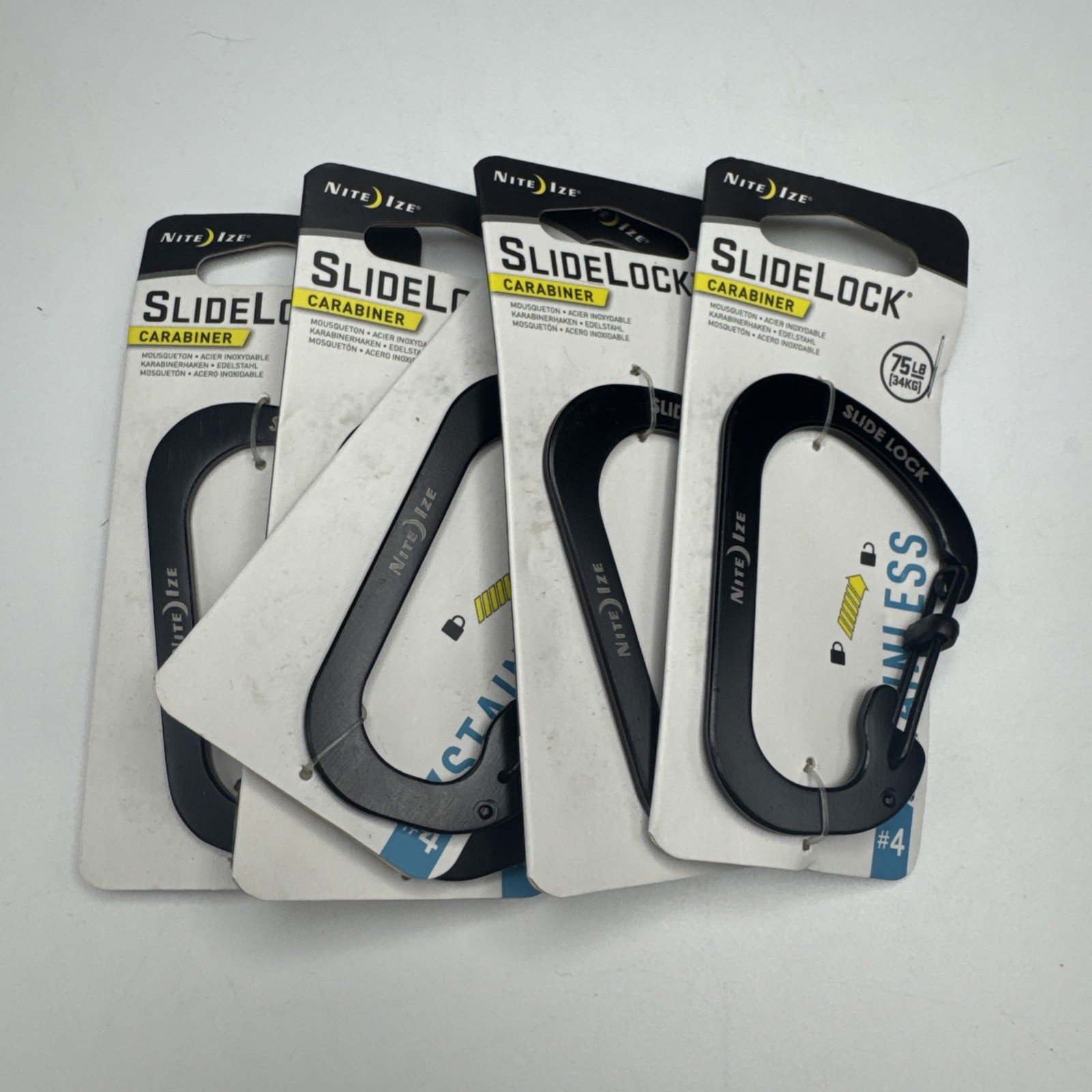 Lot Of 5 Black Nite Ize Stainless Steel SlideLock Carabiner #4 Rated Up To 75lbs