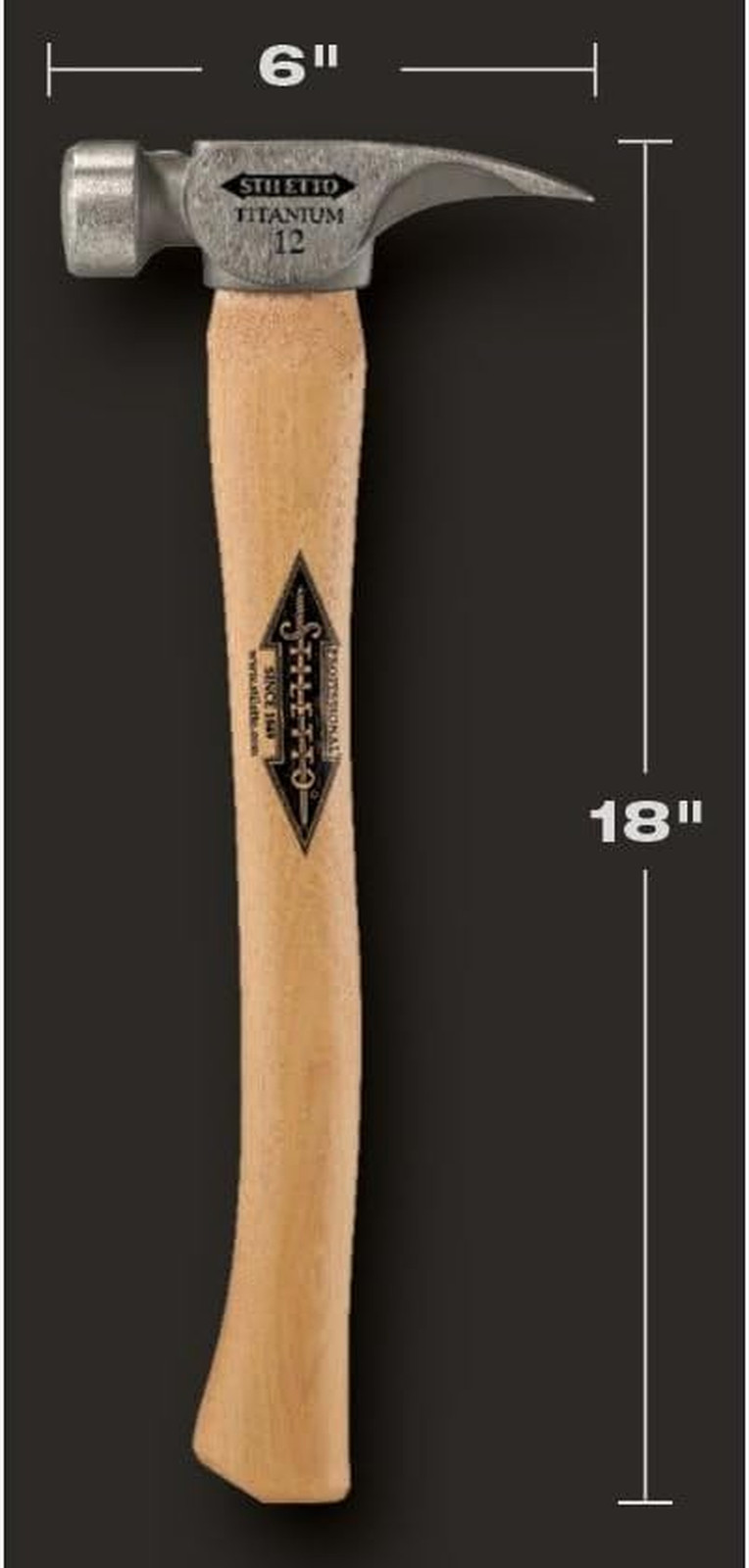 Ti12Sc Titanium Hammer with 18" Curved Hickory Handle - Smooth Face, Silver