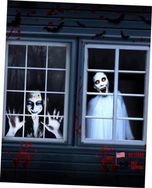 Halloween Window Cover Decor - Scary Ghost Curtain - Outdoor - Female A-2 Pack