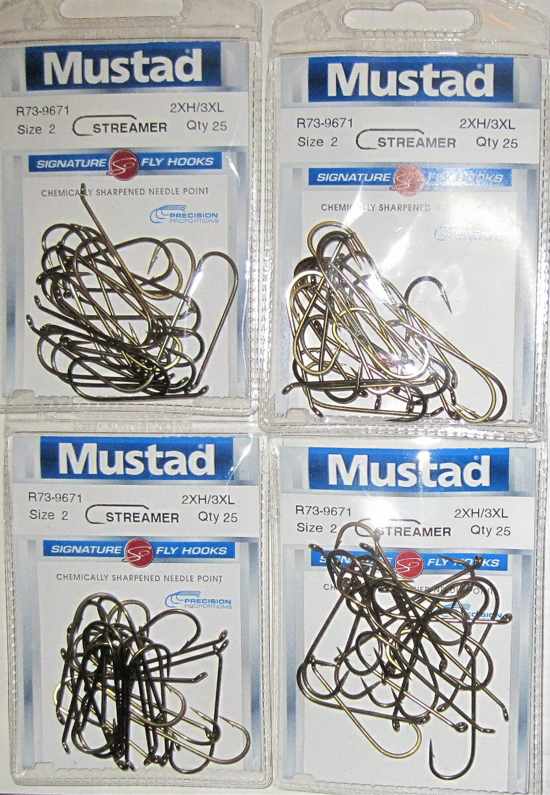 Four Packs Mustad R73-9671 Streamer Signature Fly Fish Hooks 2XH/3XL Size 2