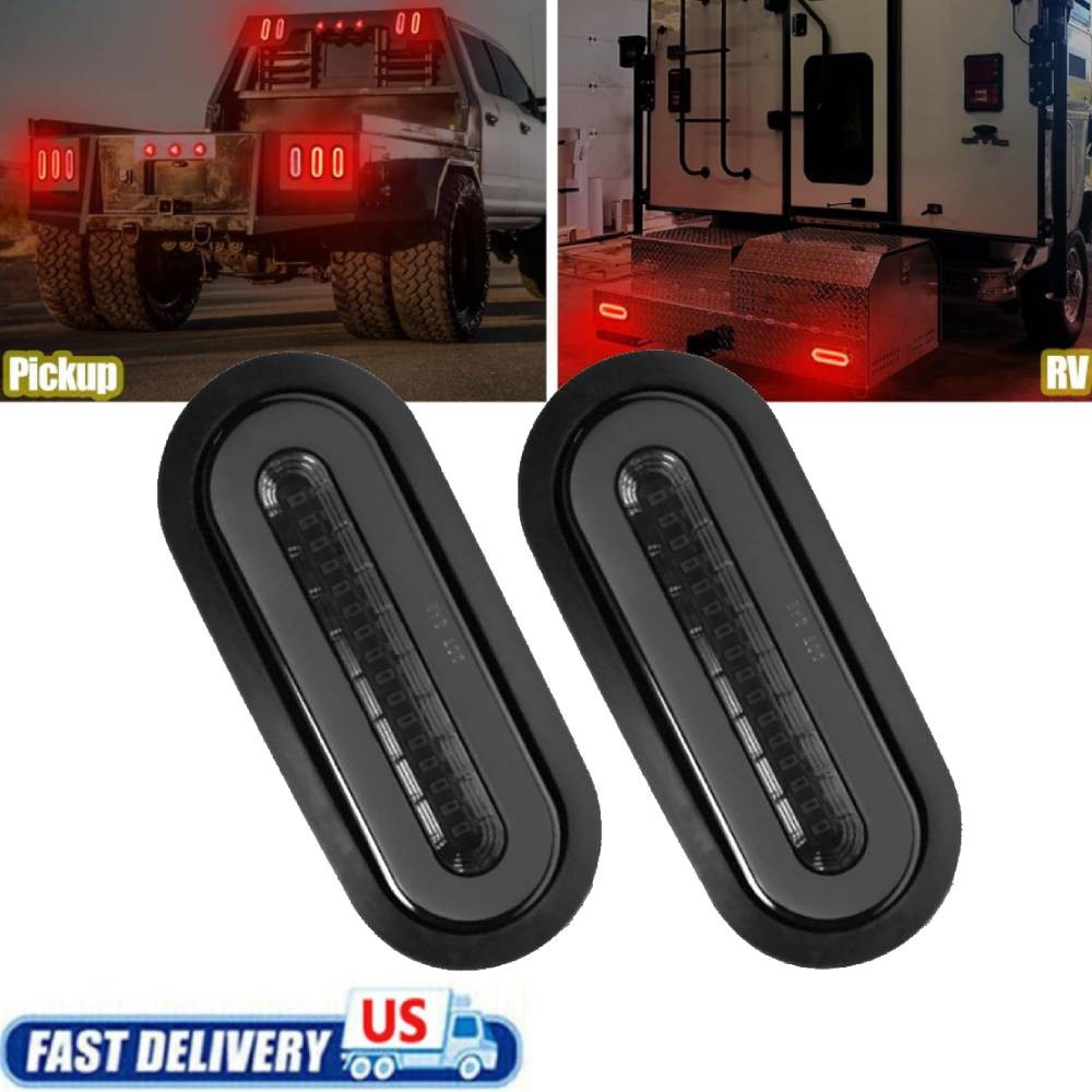 2Pcs 6" inch Stop LED Trailer Truck Turn Tail Brake Lights Oval Red Boat Halo