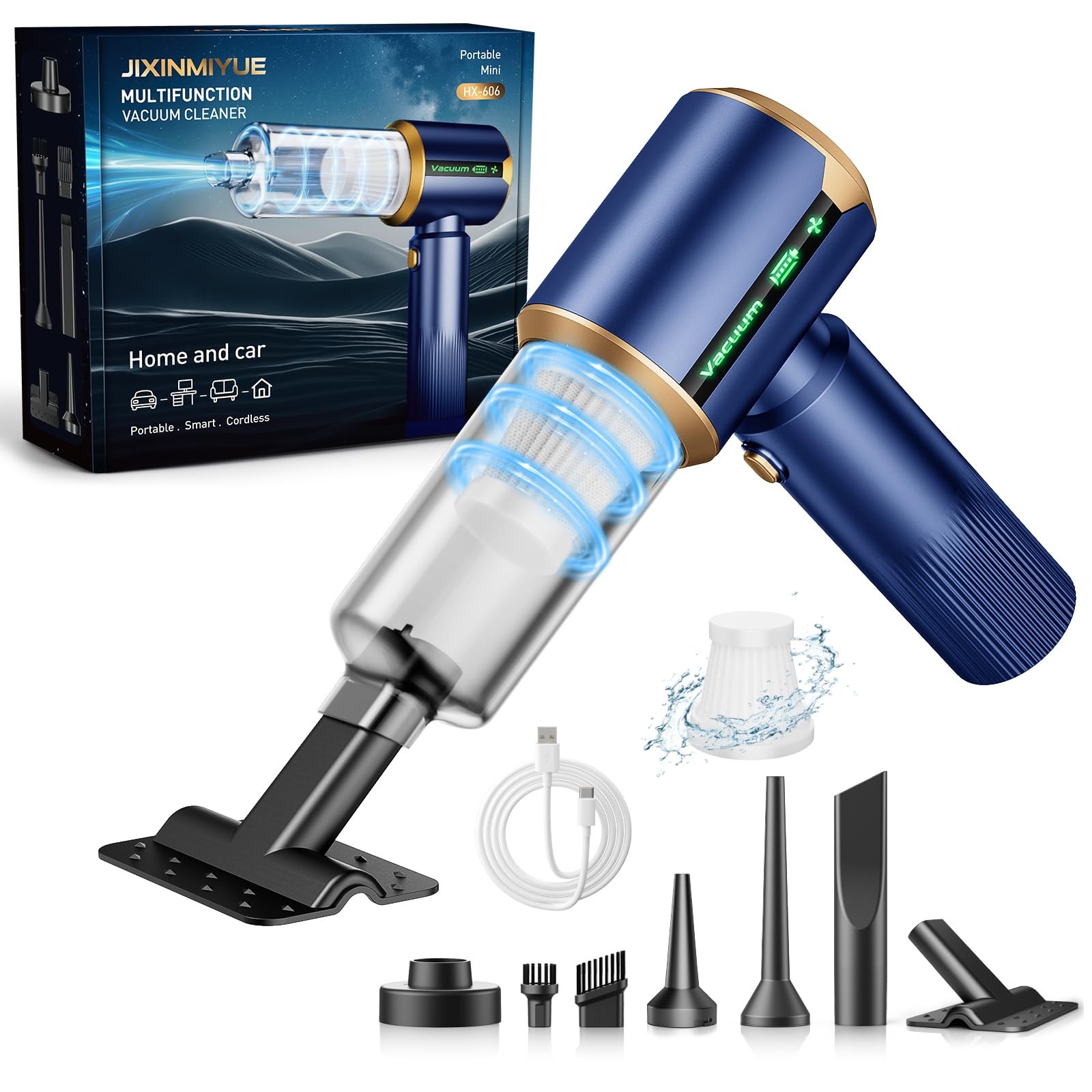 JIXINMIYUE Car Handheld Vacuum Cordless: Cleaner with 16000Pa Blue
