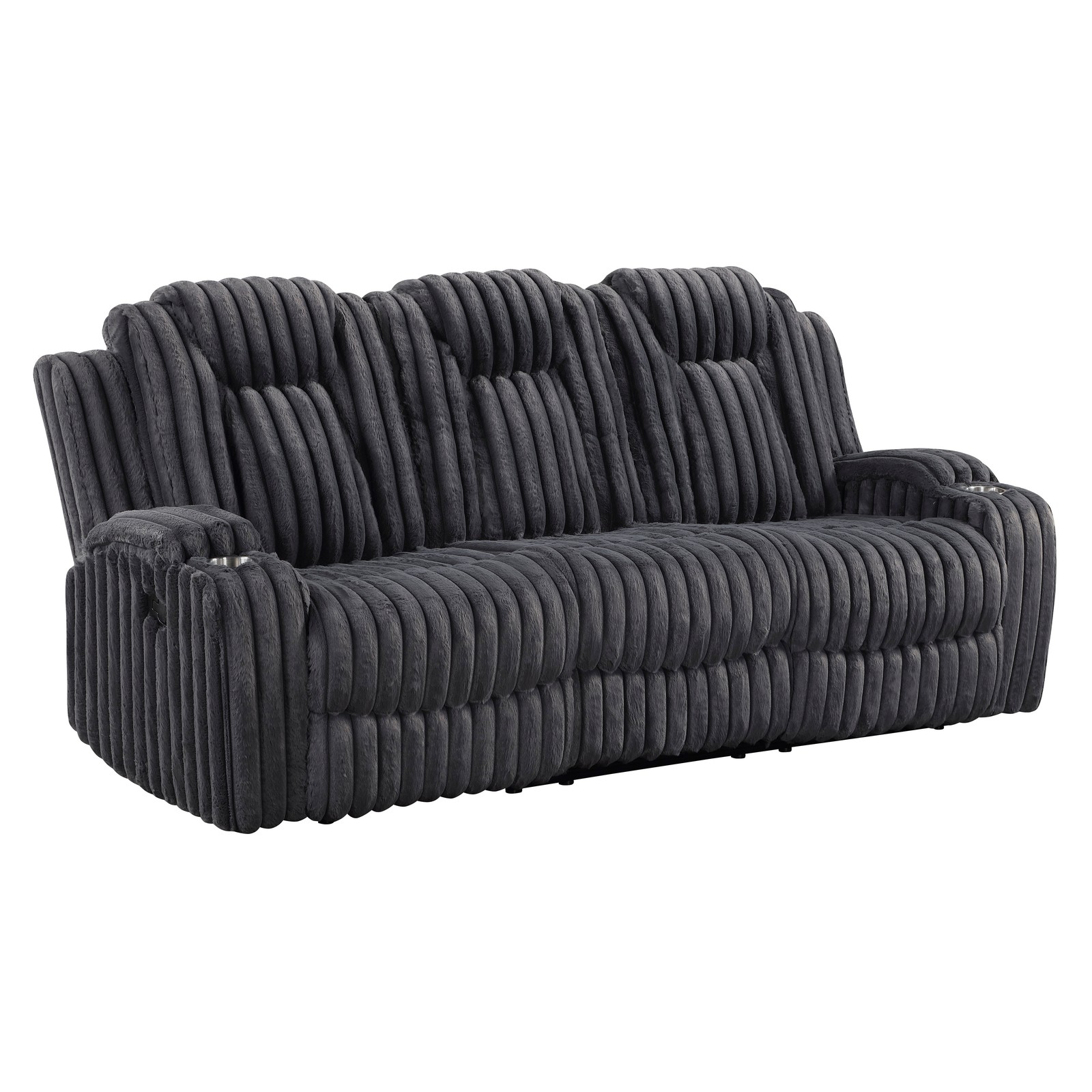 Reclining Sofa w/ Cup Holders Dark Gray Corduroy 3 Seater Living Room Furniture