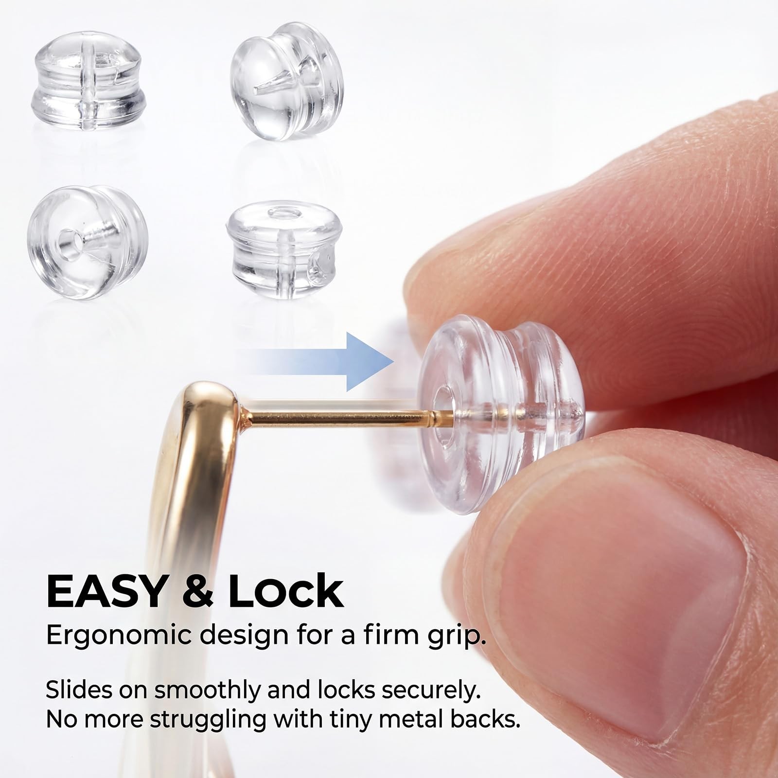100PCS Silicone Earring Backs, Clear Rubber Stoppers for Studs, Pierced clear