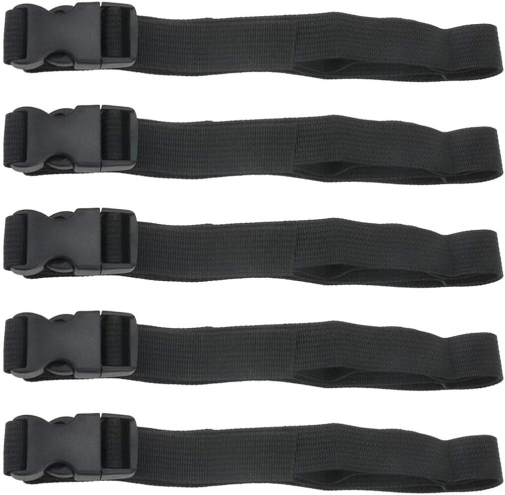 5-Pack 1" x 47" Black Nylon Quick Release Adjustable Buckle Straps