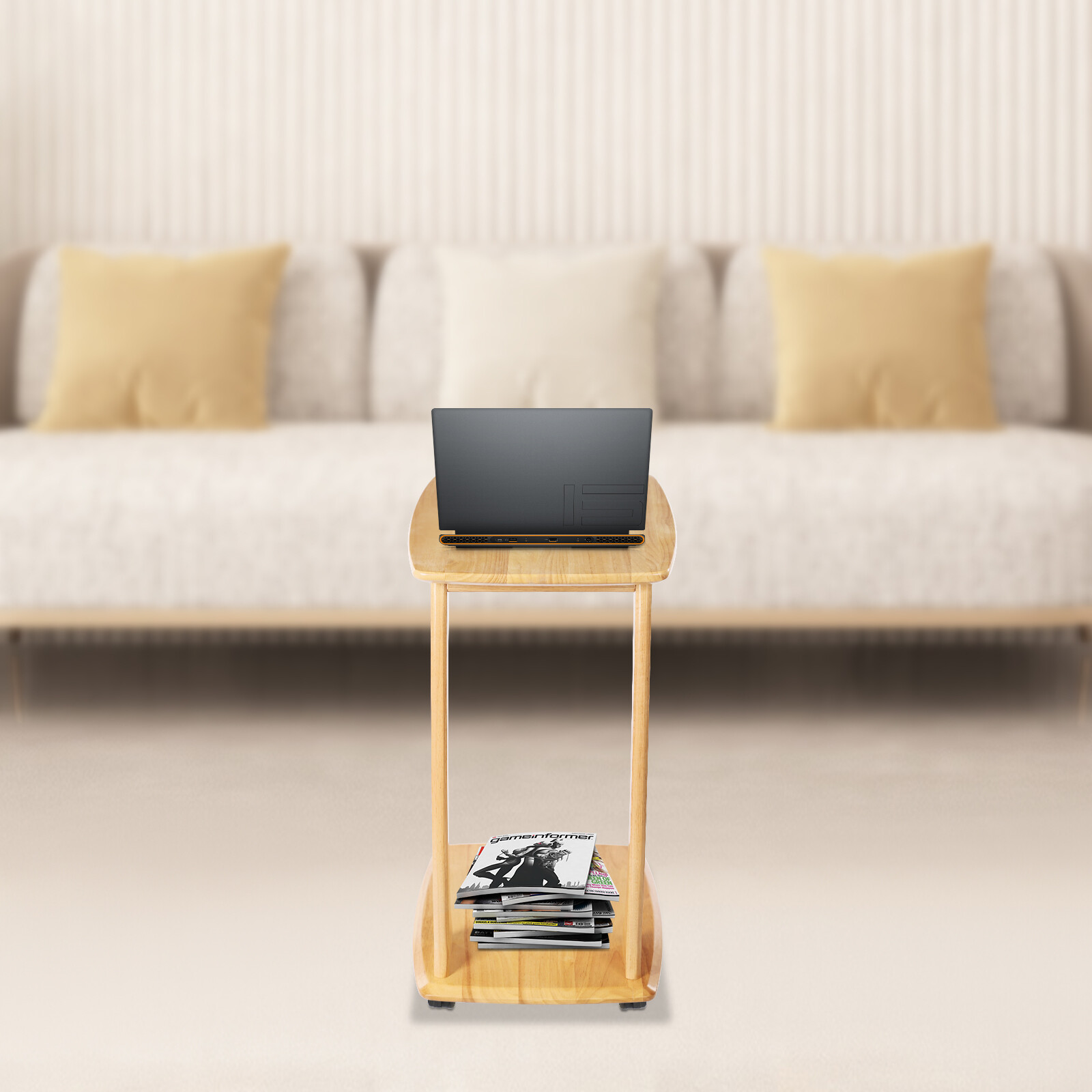 C Shaped End Table Small Side Sofa Table Sofa End Table Laptop Table Wheels Home