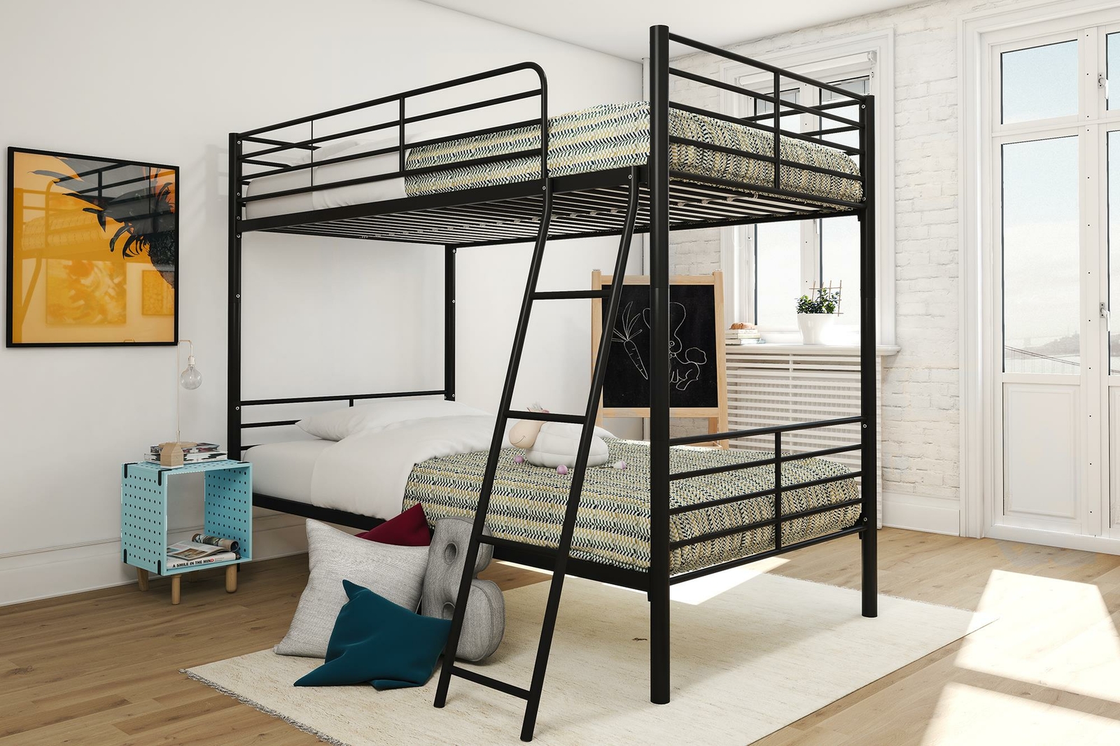 Black Metal Twin Over Twin Bunk Beds Kids Convertible Frame Bedroom Furniture