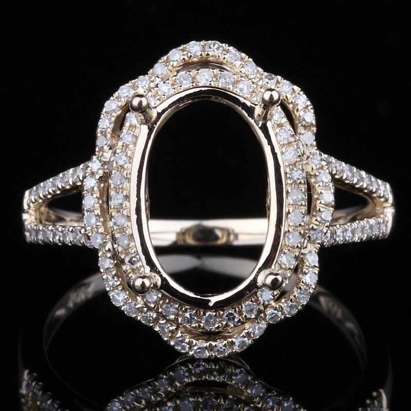 11x8mm Oval Shape Semi Mount Ring 925 Sterling Silver Vintage Double Halo Ring