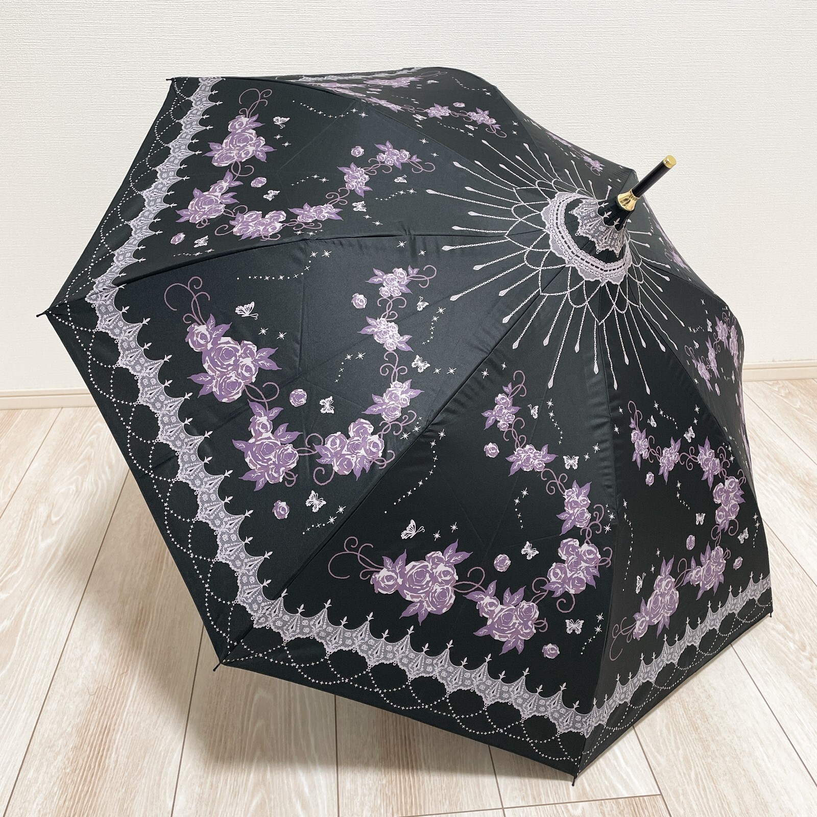 axes femme Folding Umbrella Floral Flower Black Lolita Kawaii Cute Used Japan