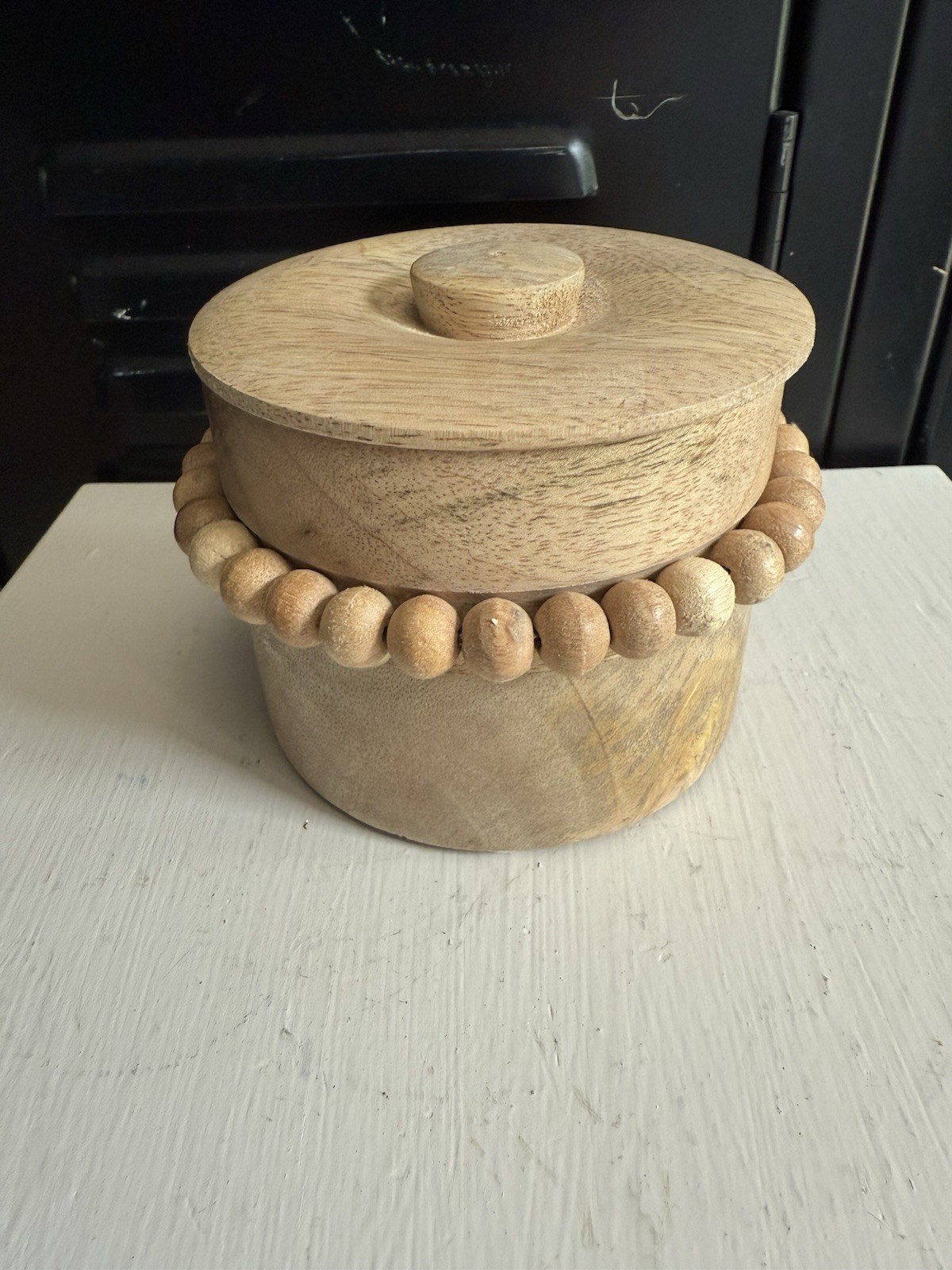 Trinket Box /  Keepsake Box  WOOD with bead Trim