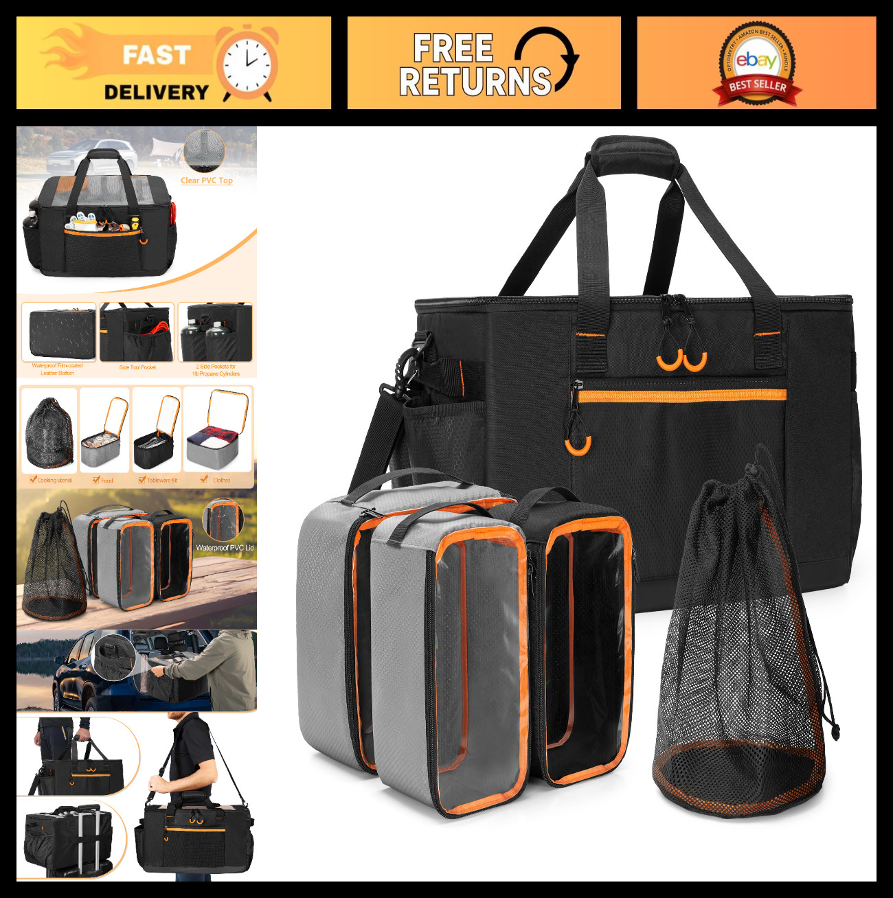 5-in-1 Tactical Camping Gear Organizer | 45L Car Trunk Storage + 3 Packing Cubes