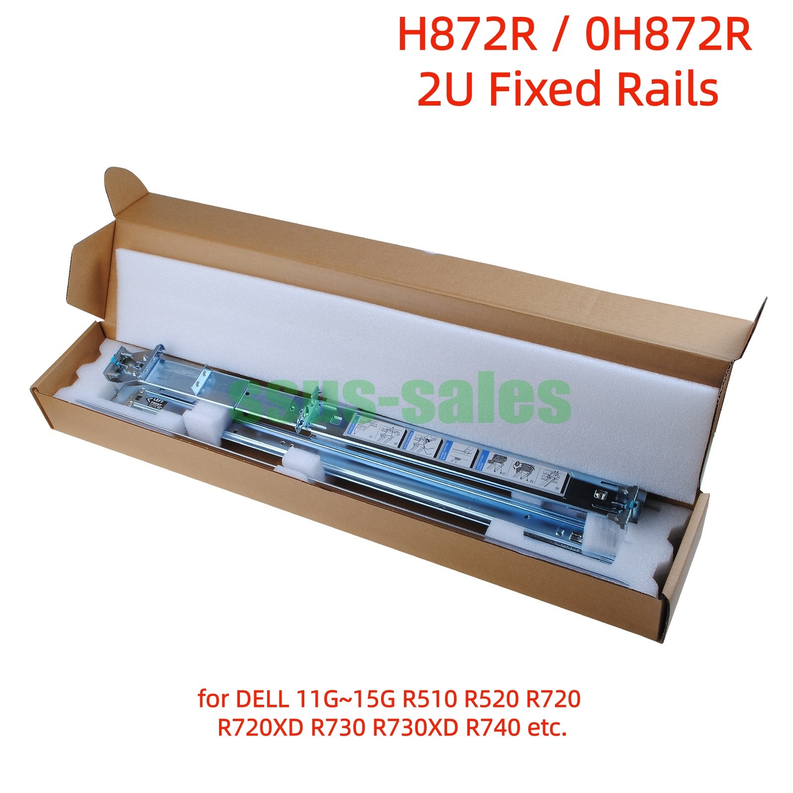 H872R 0H872R 2U fixed rails for Dell PowerEdge R510 R520 R720 R720XD R730 R740
