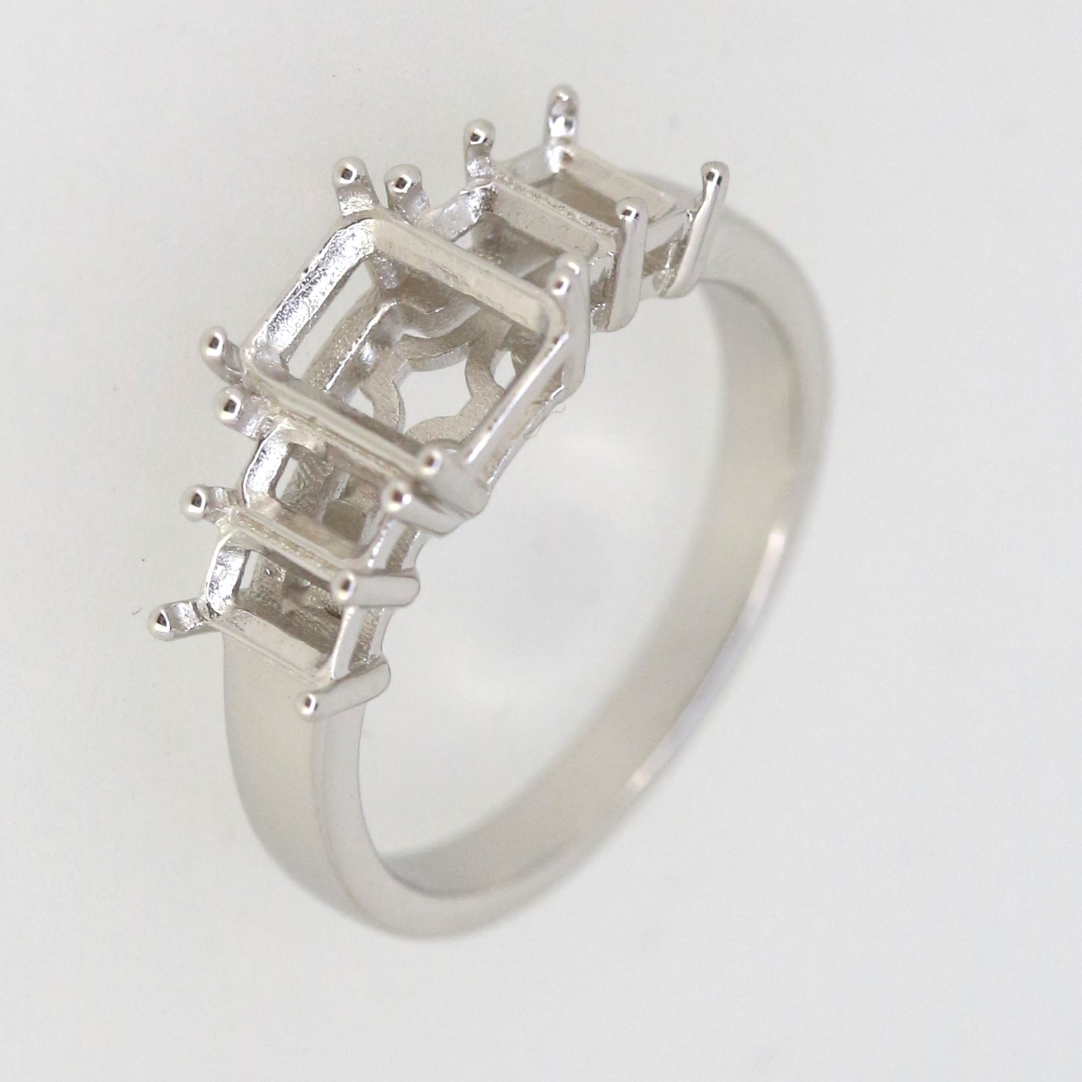 Sterling Silver Semi Mount Ring Setting Emerald OCT 8x6mm OCT 5x3mm