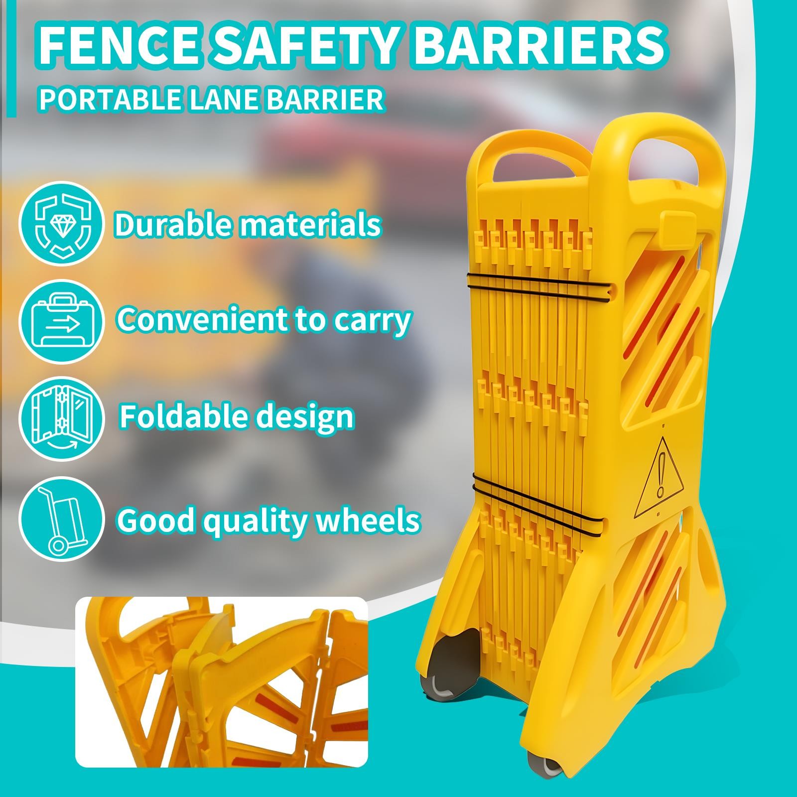 Portable Folding Barricade with Wheels,for Construction Sites, Driveway Gate