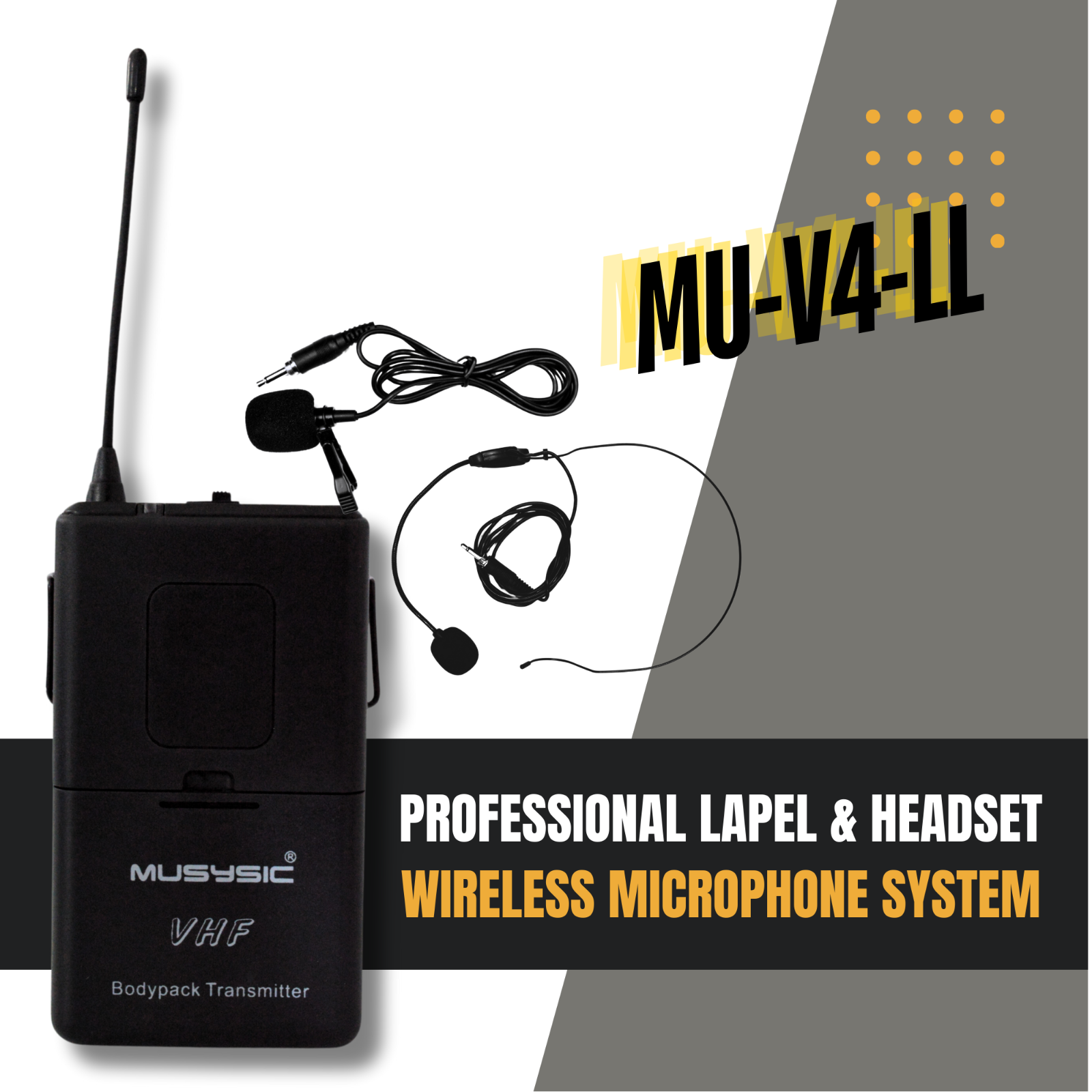 4-Channel Professional VHF Lapel / Lavalier & Headset Wireless Microphone System