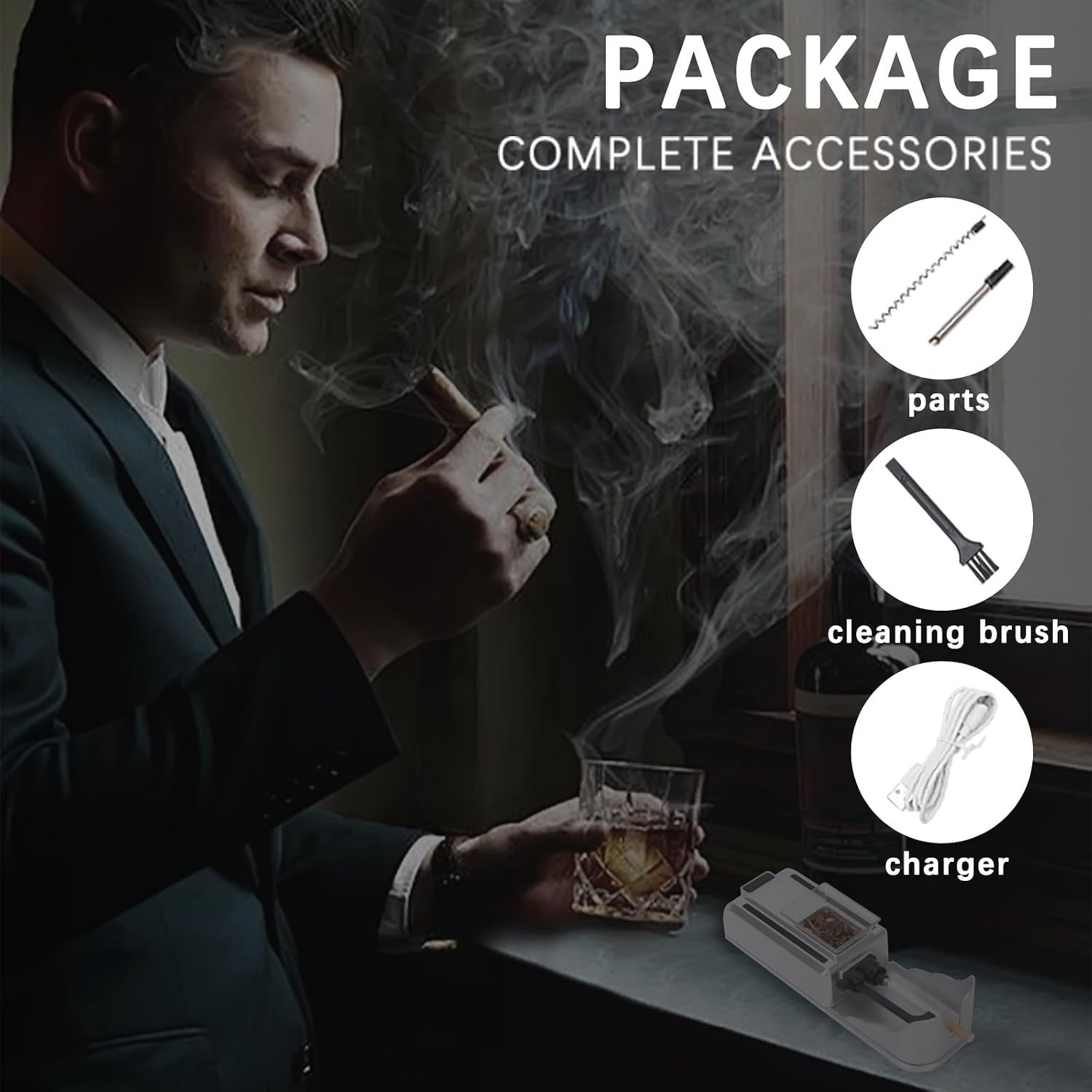 Electric Automatic Cigarette Rolling Machine Portable Tobacco Injector Black