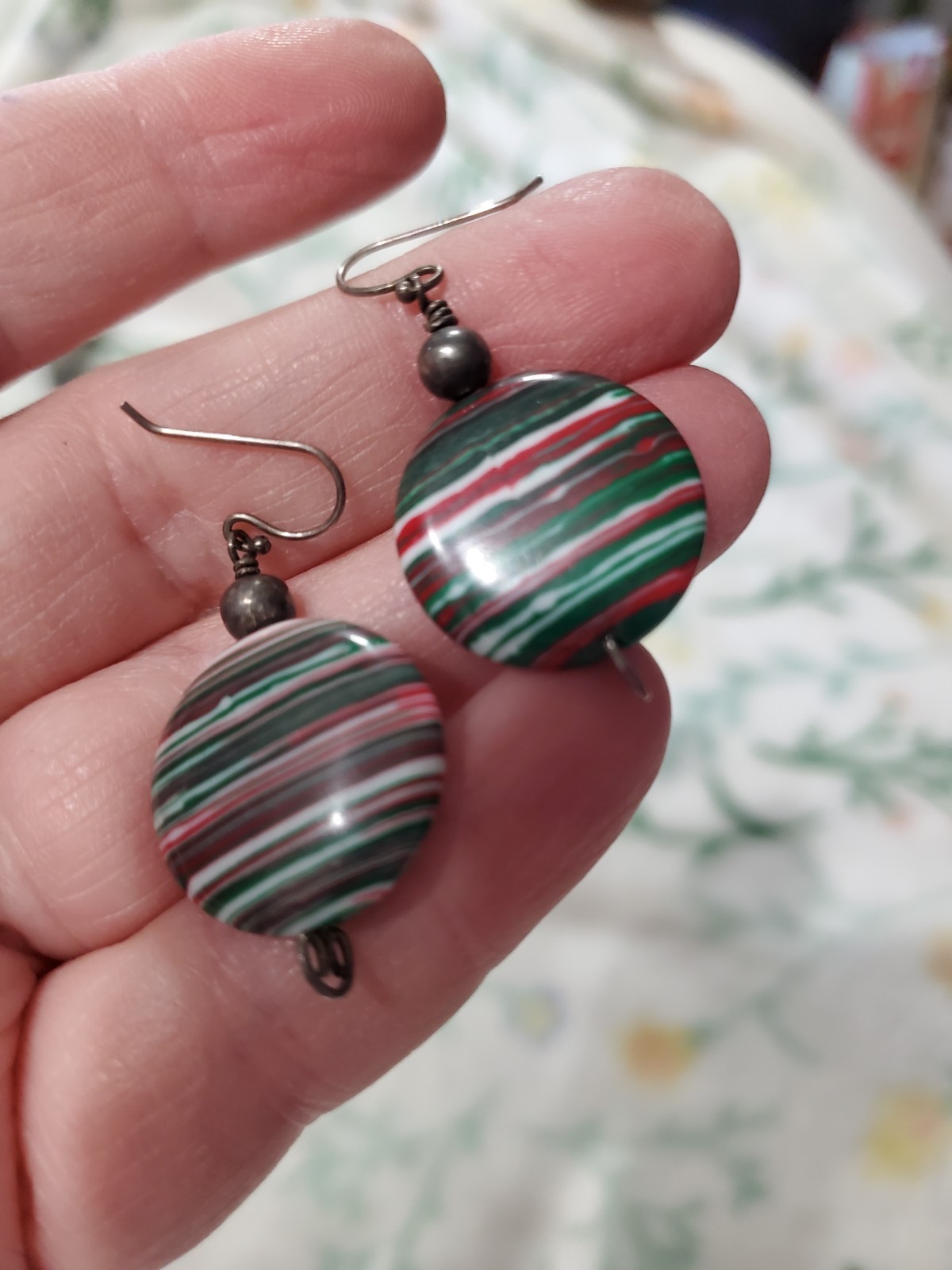 Rainbow Calsilica Stone Pierced Hook Earrings JB6