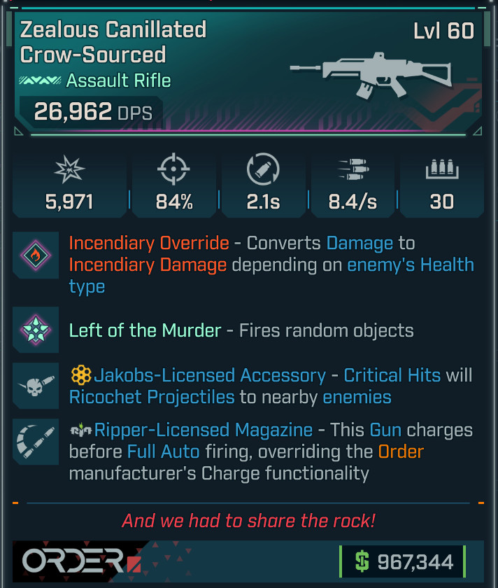 Borderlands 4 • Pearl Gun • AR Crow-Sourced • Jakobs Ripper Fi Lvl 60 • PS PC XB