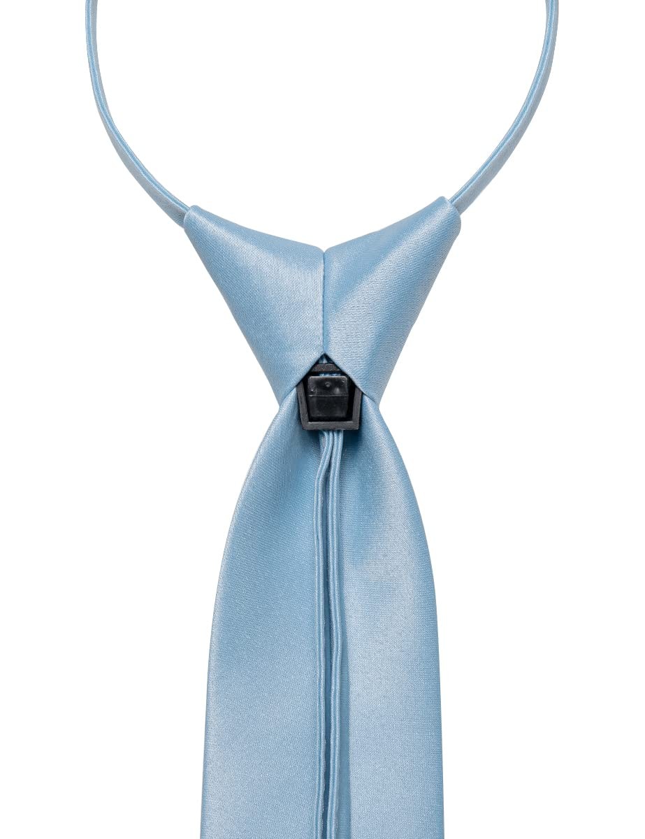 Light Blue Zipper Tie for Men Pre-tied Satin Neckties and Pocket Square Set S...