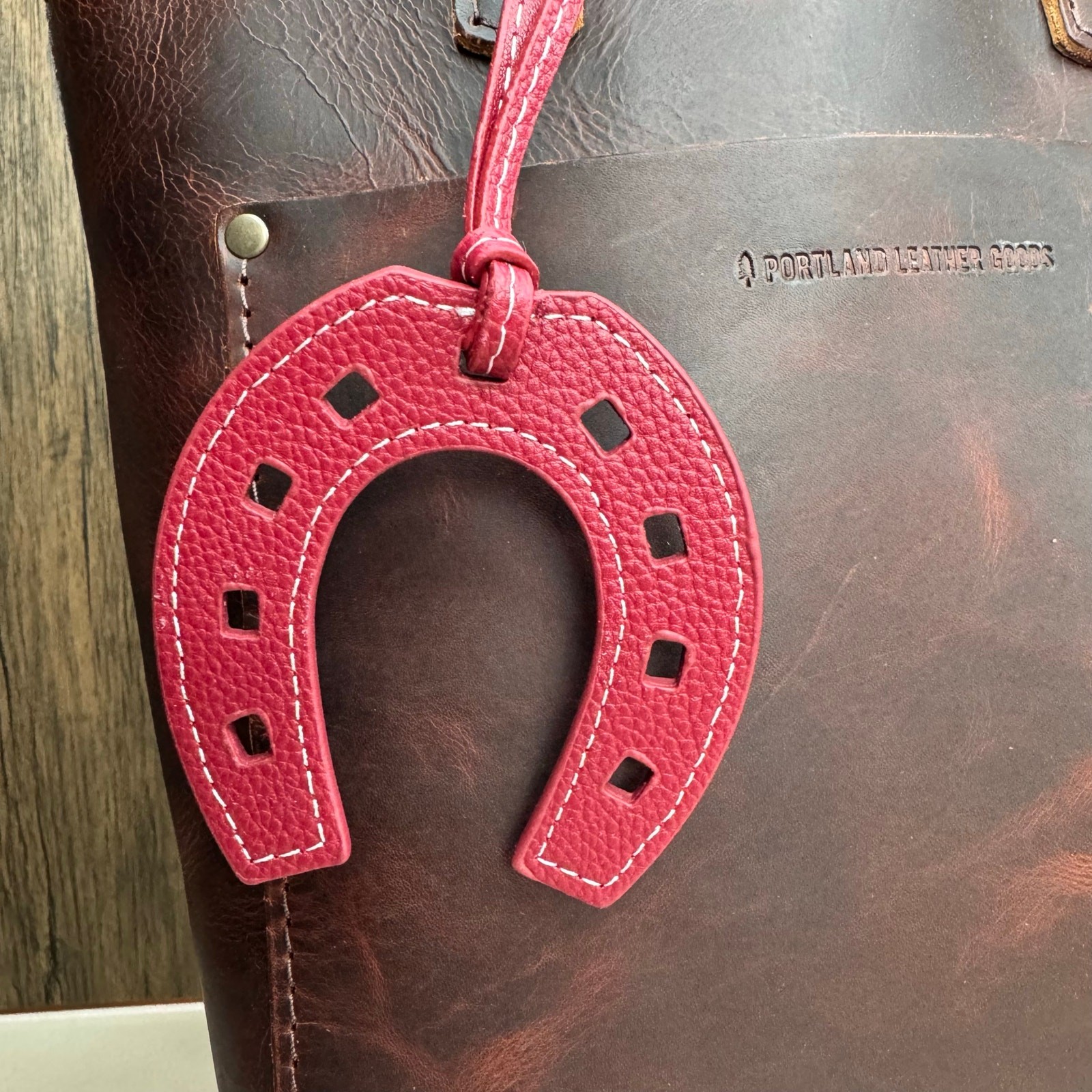 Red Vegan Western Purse Charm Horseshoe Lucky Bag Charm Maroon Keychain NEW