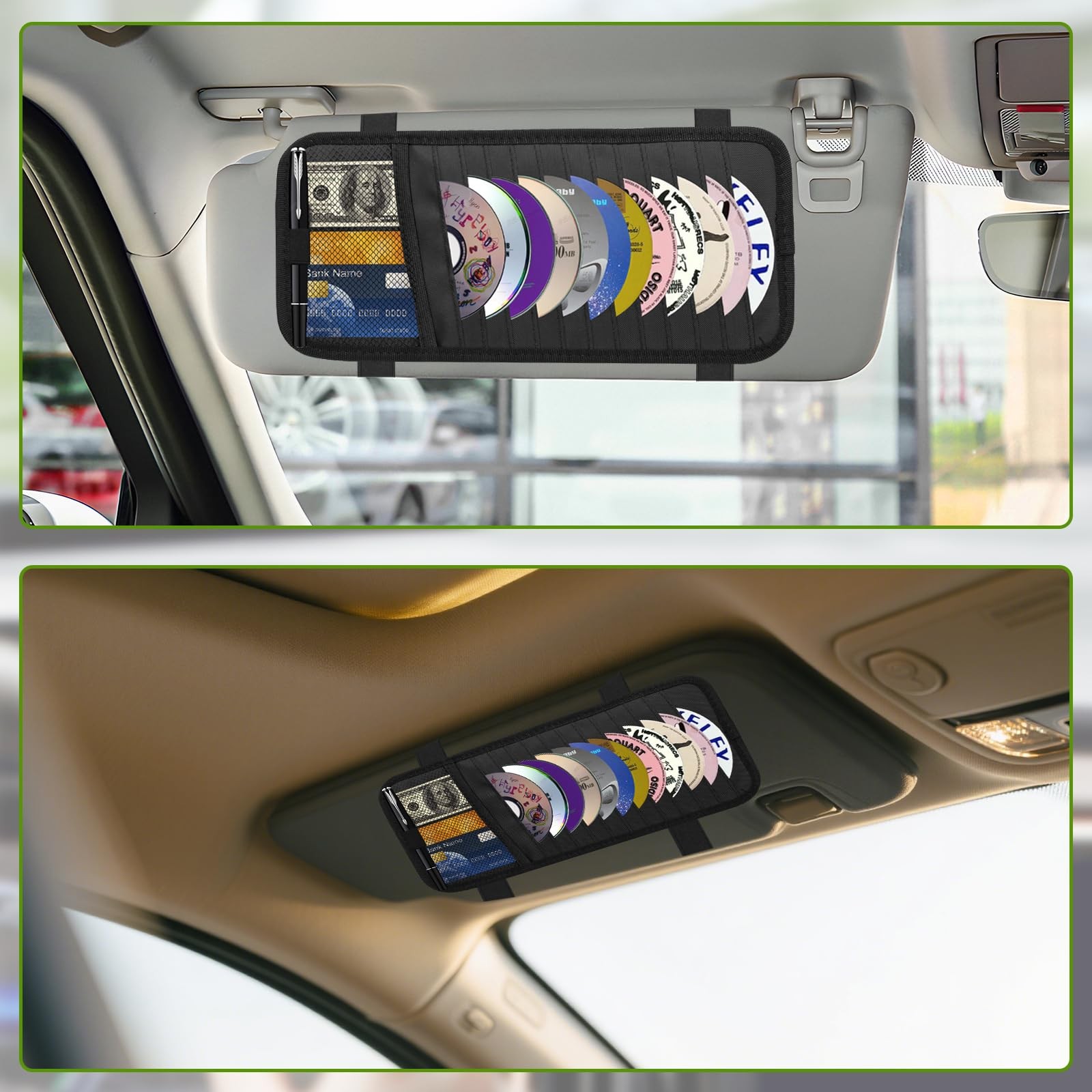 CD Visor Holder for Car, Large Capacity & DVD Case, Vehicle Black