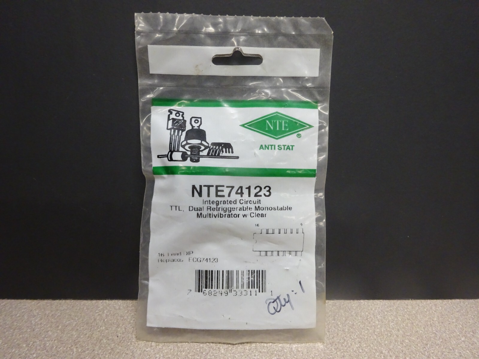 NTE74123 Monostable Multivibrator Dual 16-Pin PDIP, SK74123
