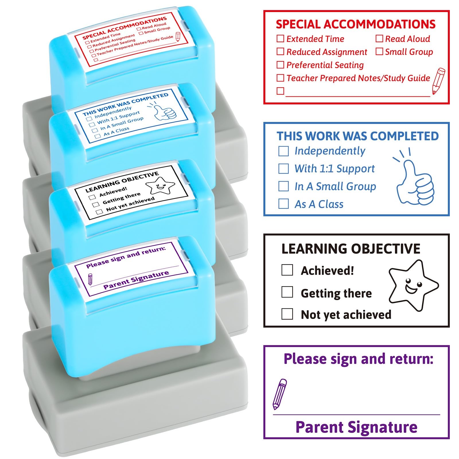 4PCS Teacher Stamps for Classroom -inking Accommodations Stamp Set Completed ...