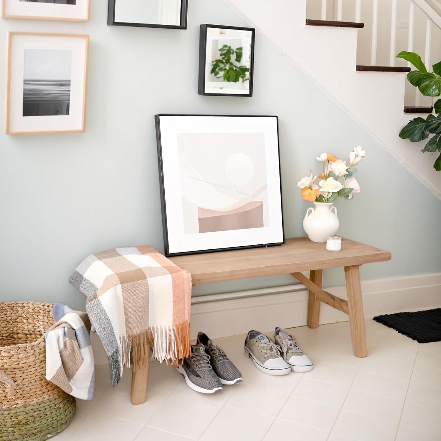 Handcrafted Solid Wood Bench 30" Farmhouse-Style Entryway Seating Living New