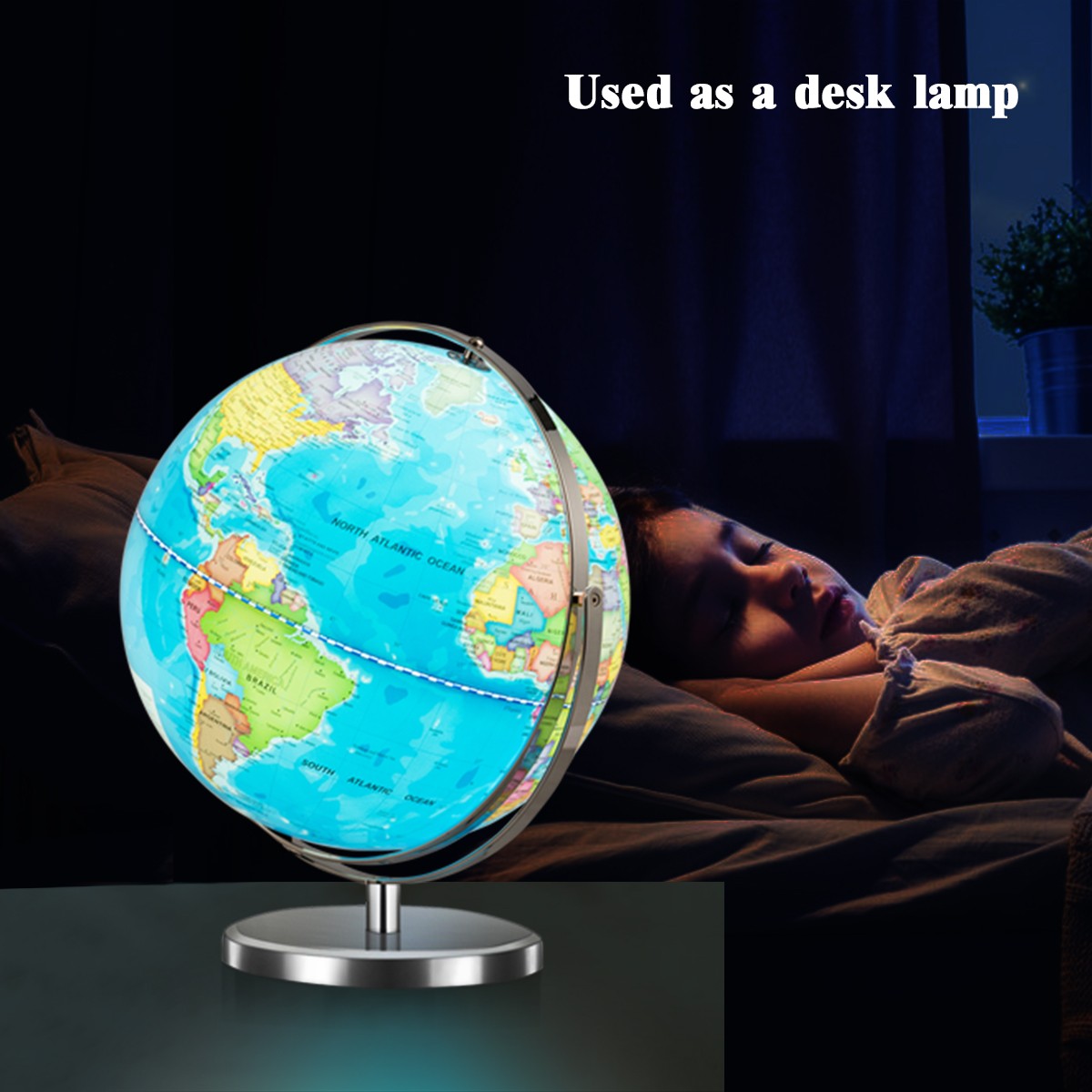 13" Illuminated World Globe 720° Rotating Study Cartography Map W/ LED Light