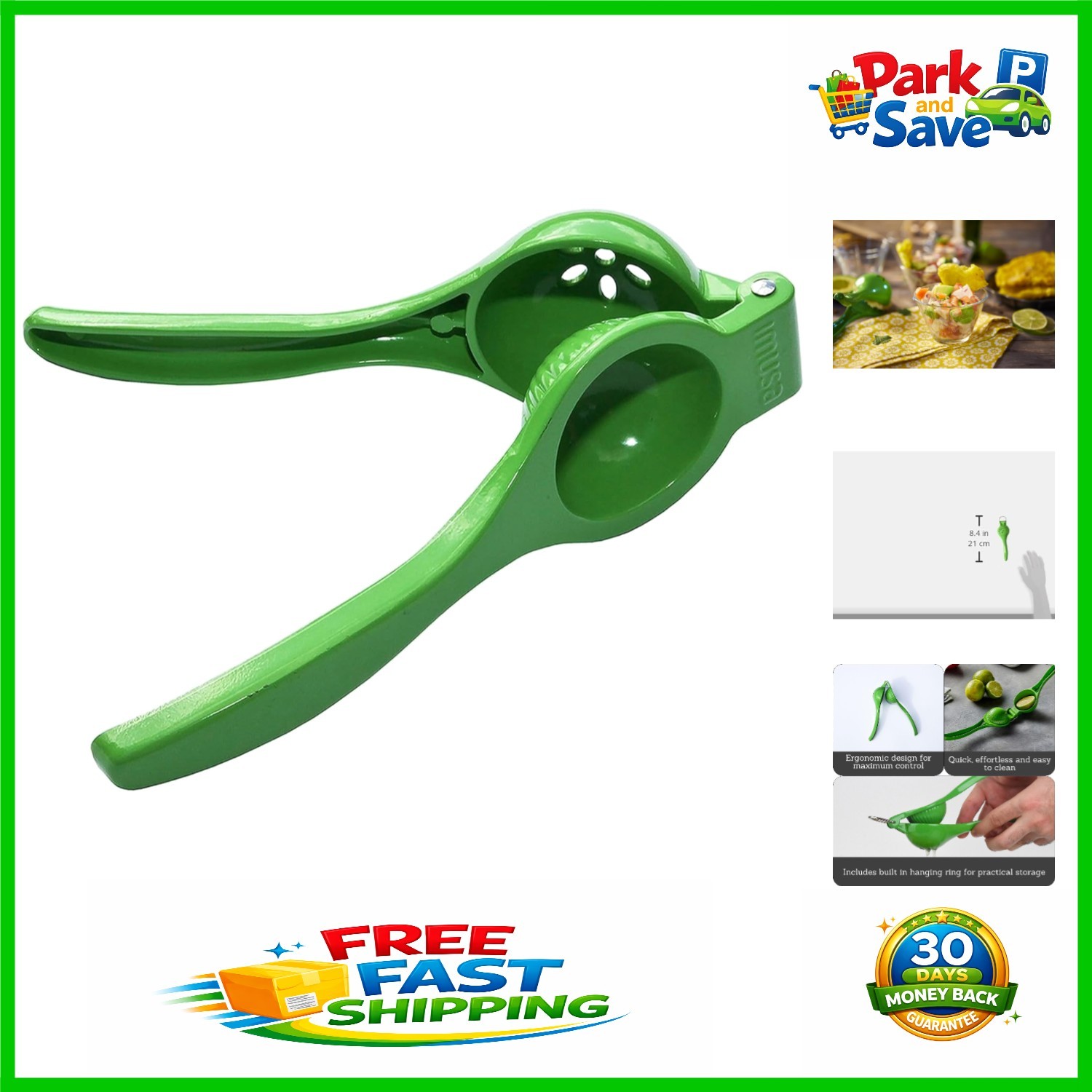 Efficient Manual Lime Squeezer with Hanging Ring, Durable Green Aluminum