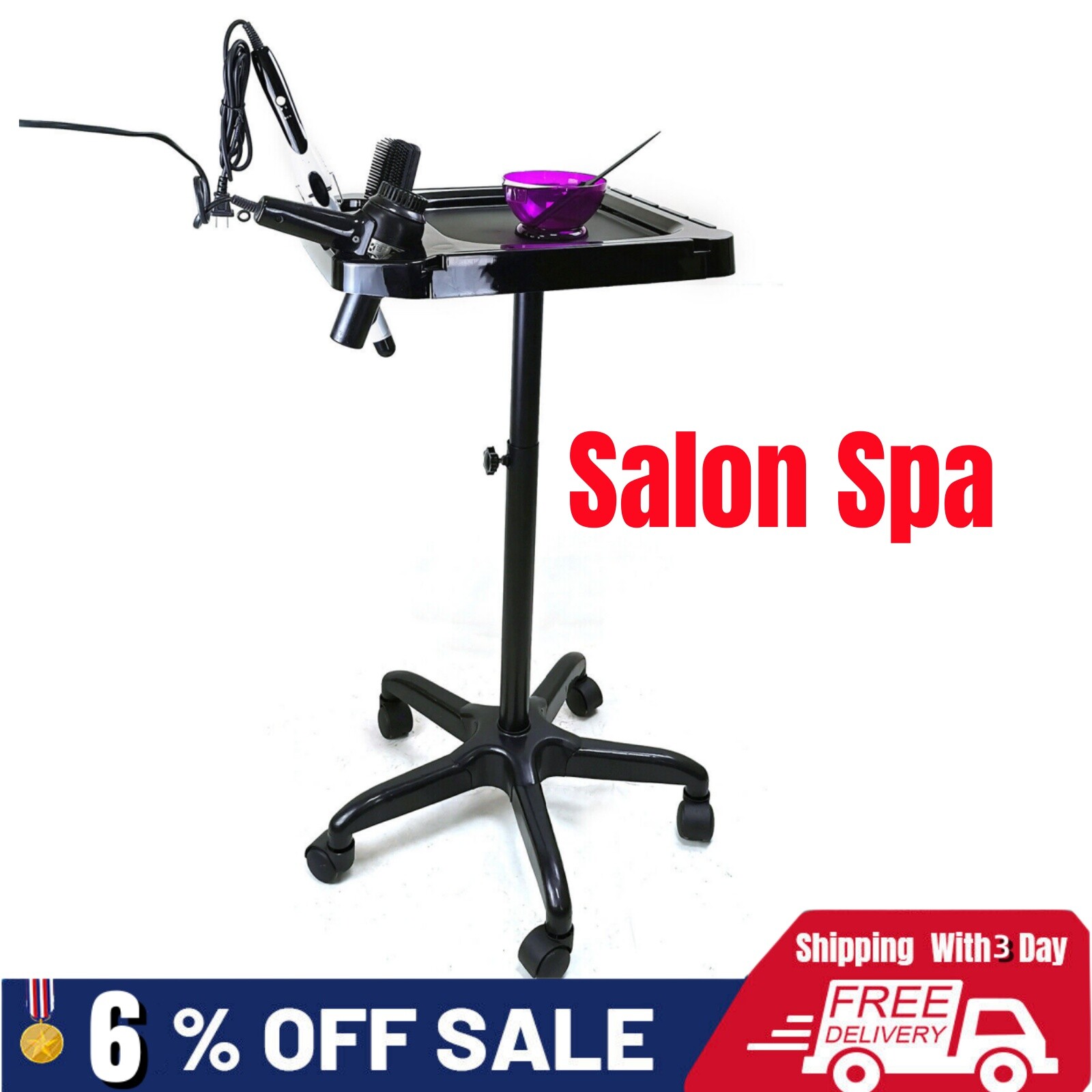 Black Rolling Service Tray Salon Spa Beauty Dental Medical Doctor Tattoo US