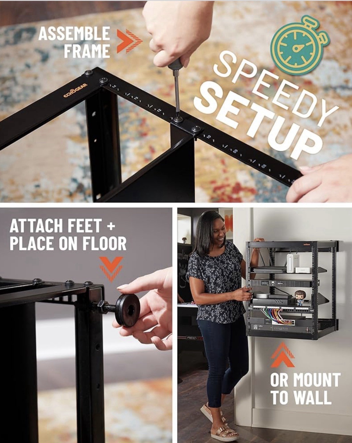 Echogear 15U Open Frame Rack For Servers & A/V Gear Stackable / Wall Mountable