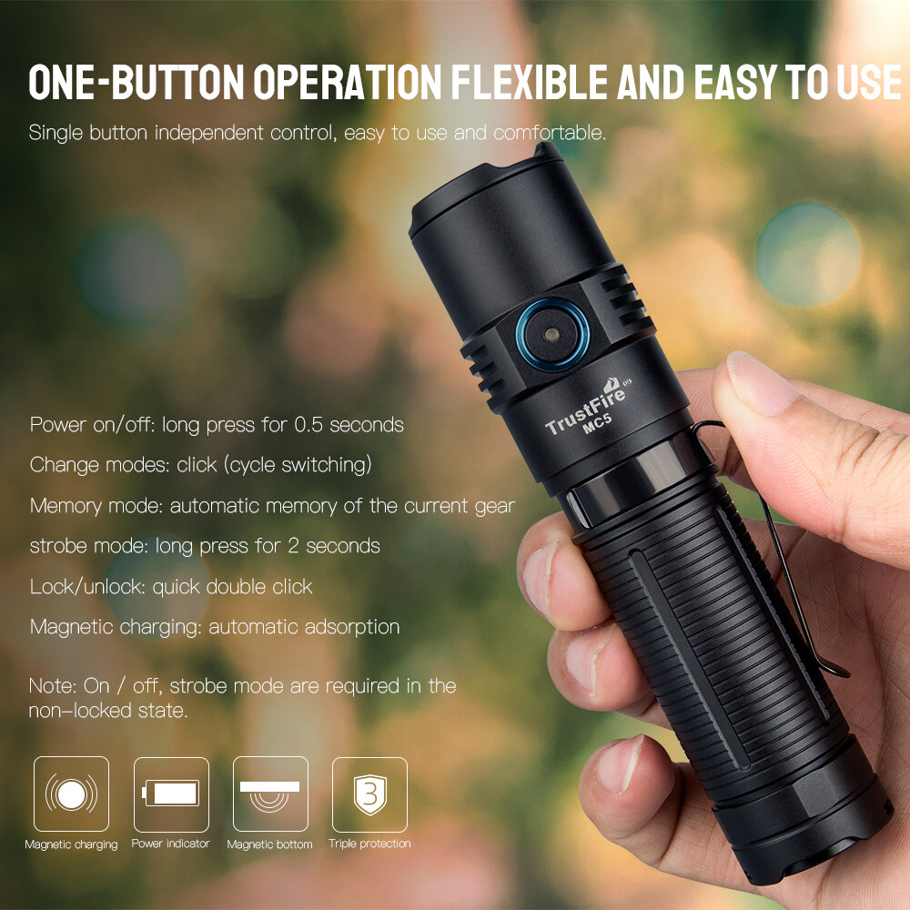 TrustFire MC5 3300Lumen W / Rechargeable EDC Flashlight Magnetic Waterproof US