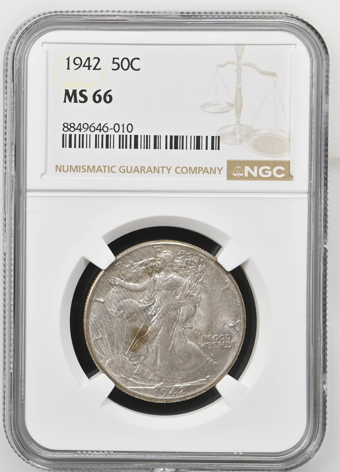 1942 Walking Liberty Half Dollar NGC MS-66 PQ+ TONED