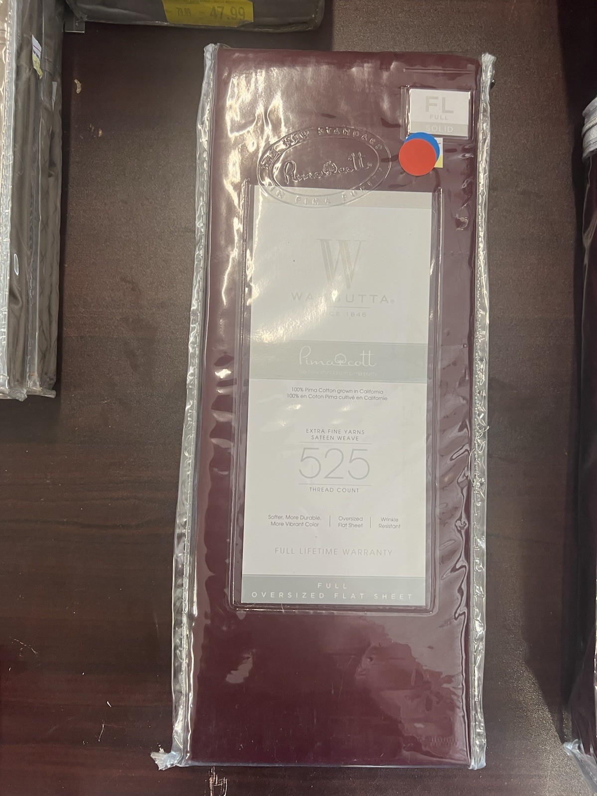 Wamsutta Flat Sheet Oversized Full Size Pima Cotton Extra Fine 525 TC Burgundy