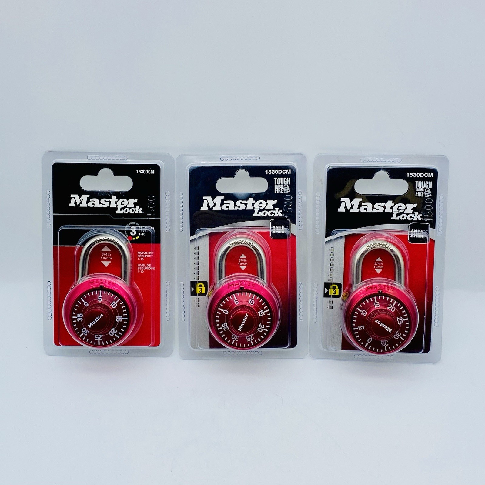 Master Lock Combination Padlock Red Anti-Shim 3/4 in. 1530DCM New Lot of 3