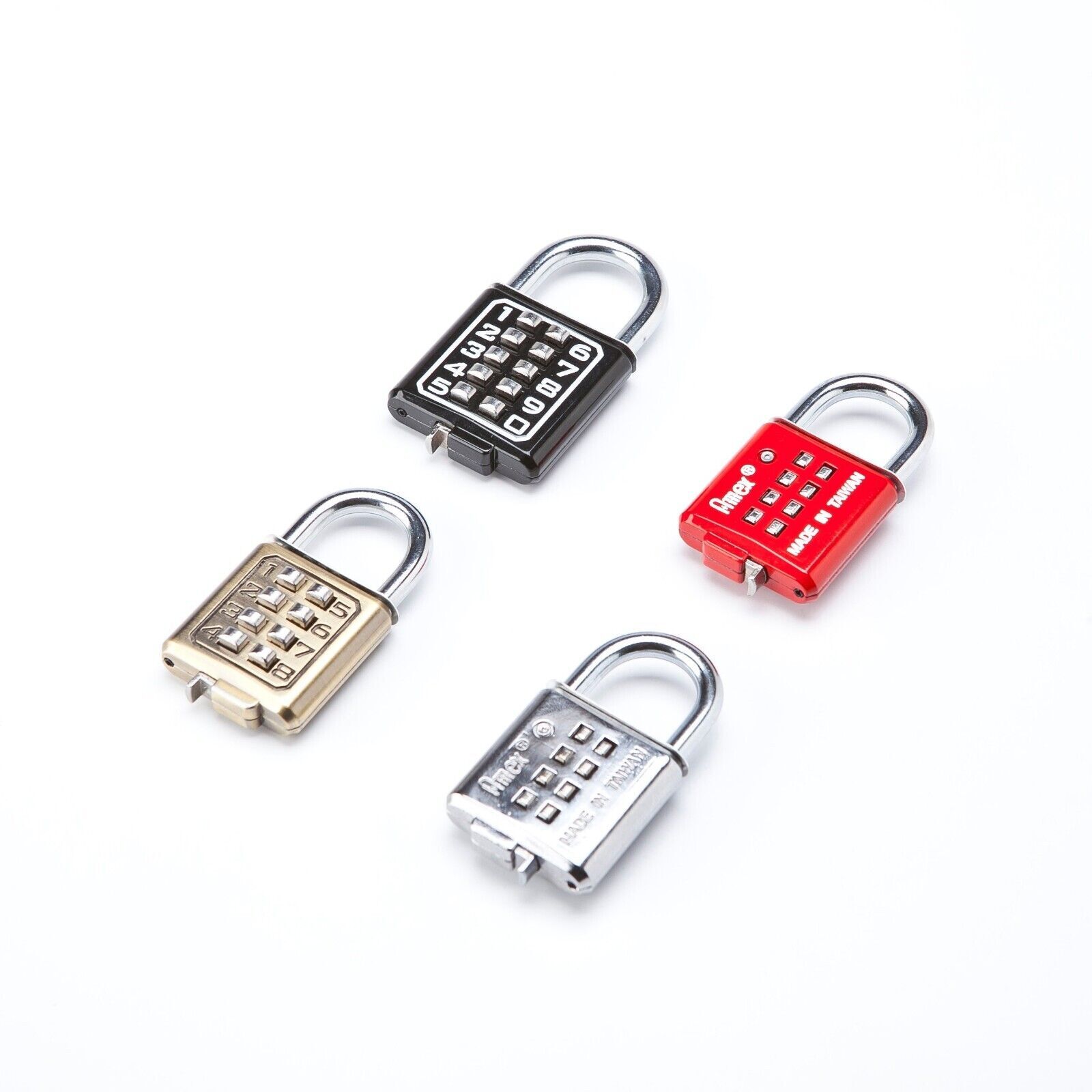 8 Digit Push Button Combination Padlock 35mm 8 Buttons Red Chrome Plated AMEX
