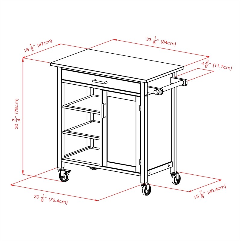 Pemberly Row 34.61"H Transitional Solid Wood Kitchen Cart in Walnut/Natural