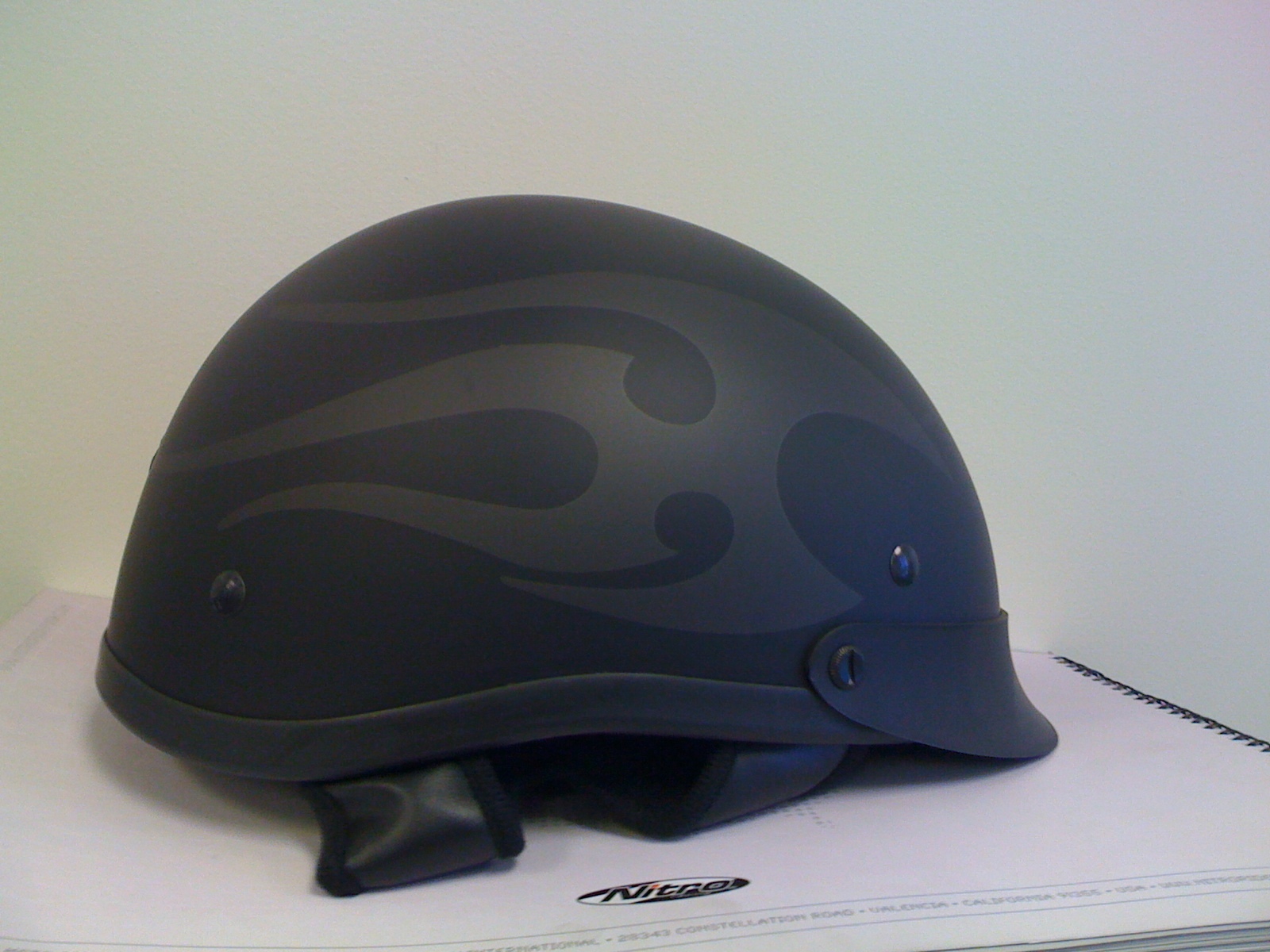 GPX Shorty Motorcycle 1/2 Helmet Flat Blk, Flames Graphic, size S, DOT,NEW Sale!