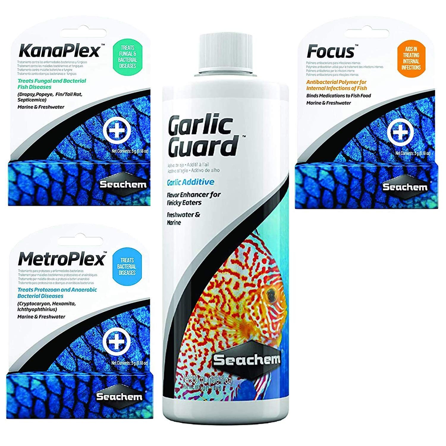 Ultimate Aquarium Treatment Bundle Pack - Metroplex, Kanaplex, Focus, Garlic ...