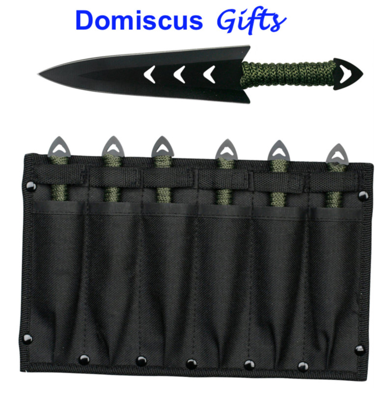 6 1/2" NEW! 6 Pc Black THROWING KNIVES Throw Knife PERFECT POINT Green Cord Wrap