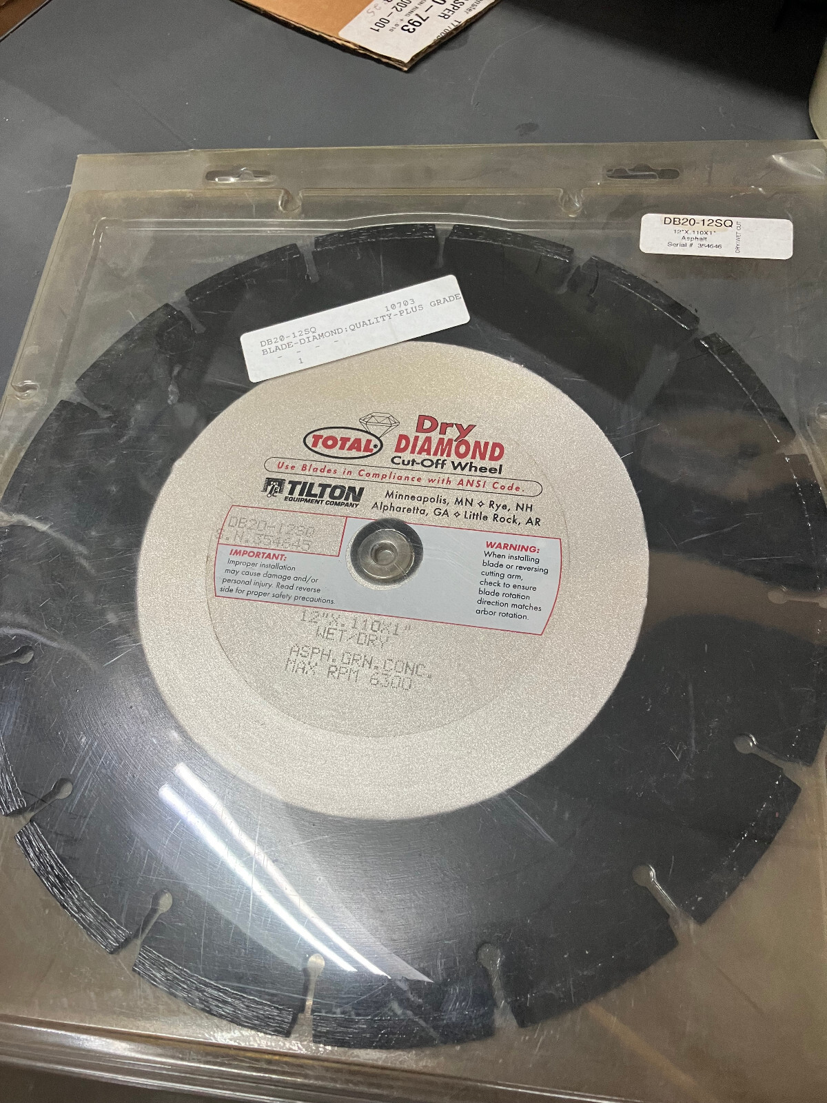 Total Dry Diamond Cut-Off Saw Blade - 12" Laser Welded - Quality +, DB1-12SQ