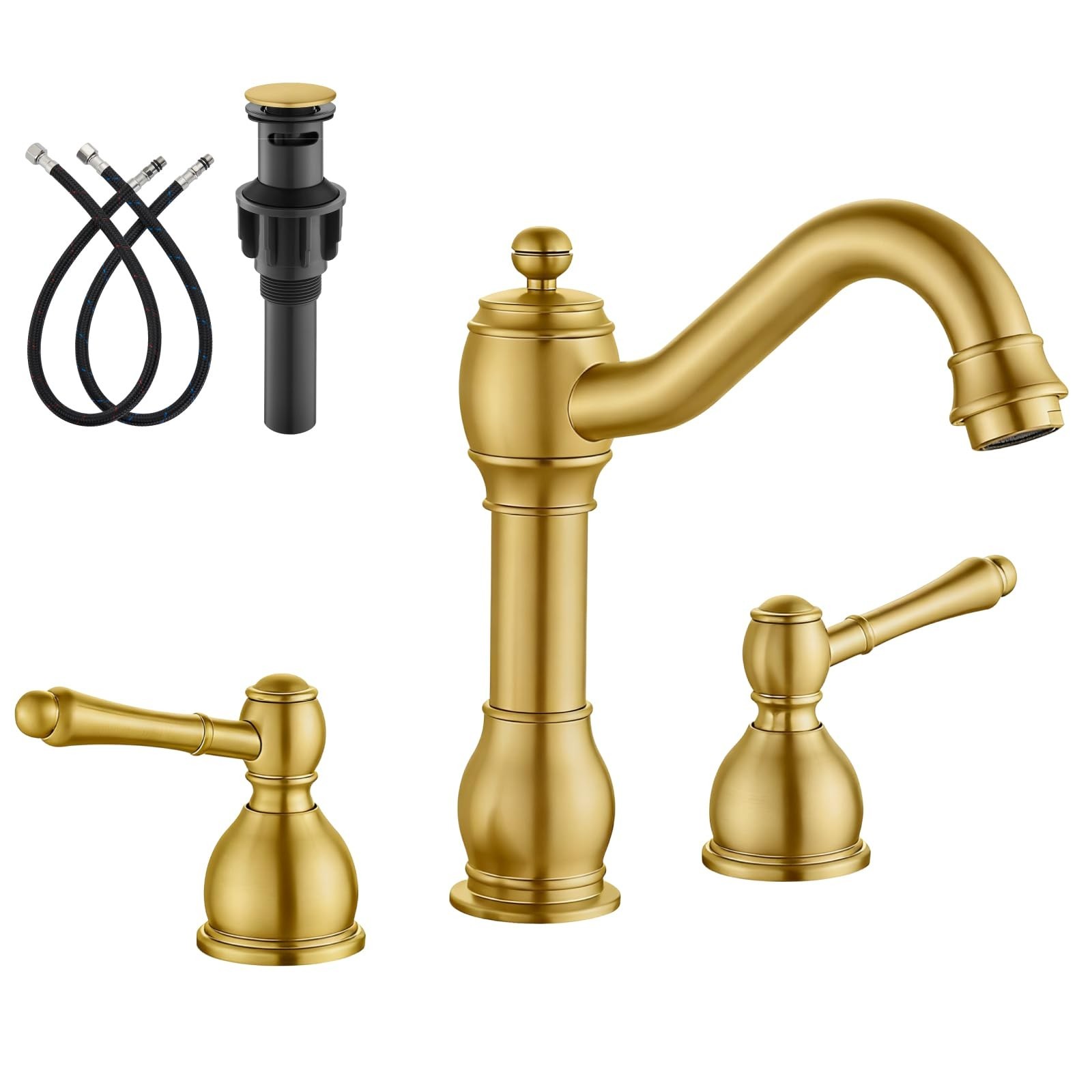 gotonovo Bathroom Sink Faucet 3 Hole 8 Inch Widespread Brushed Gold