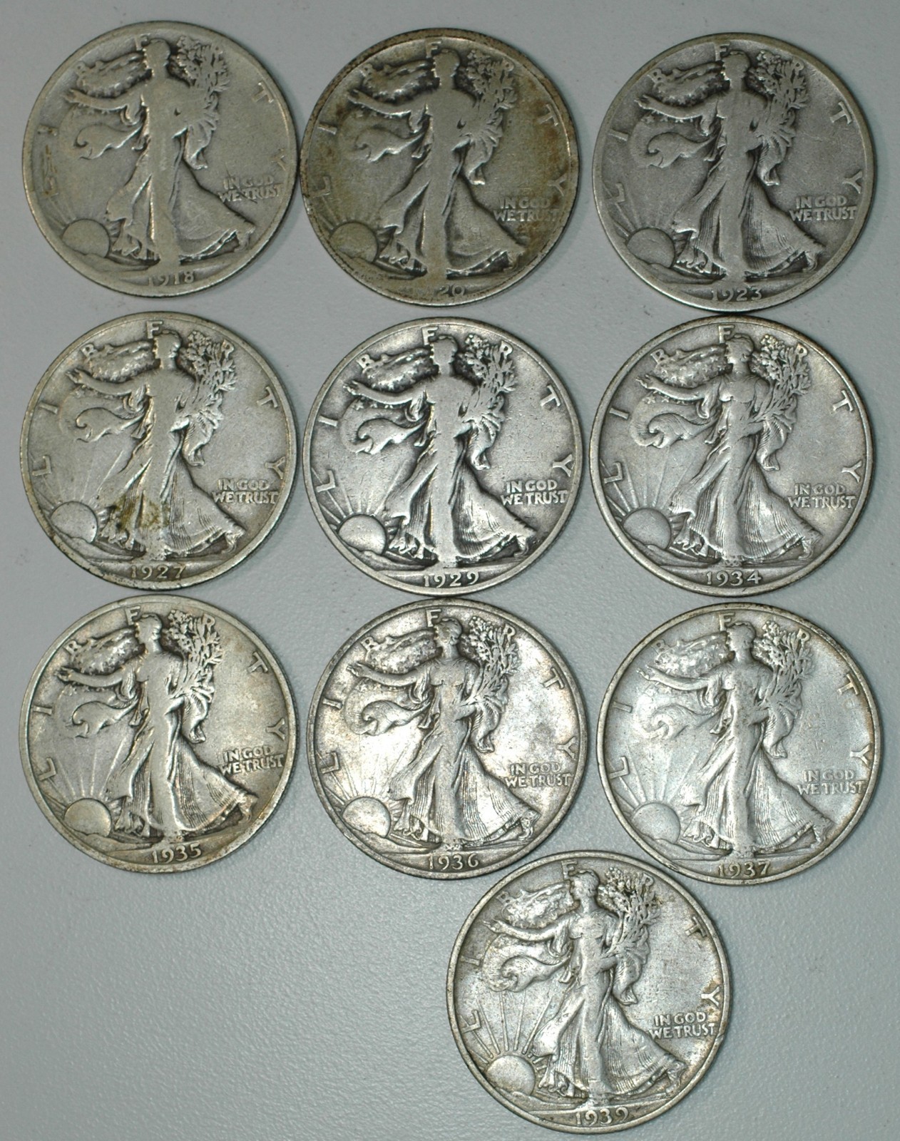 10 Different 90% Silver Walking Liberty Half Dollar Coins P D S Free Shipping