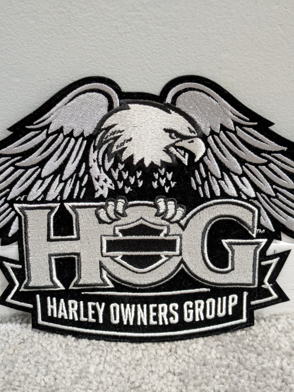 NEW Large Eagle Silver Black Patch Harley Davidson Owners Group HOG 11.5"