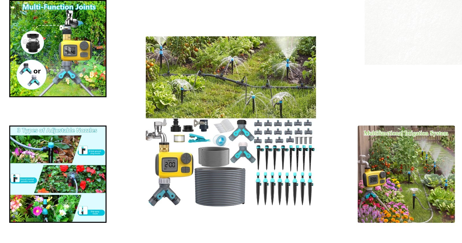 100FT Drip Irrigation System with Timer & 16 Adjustable Nozzles for Garden