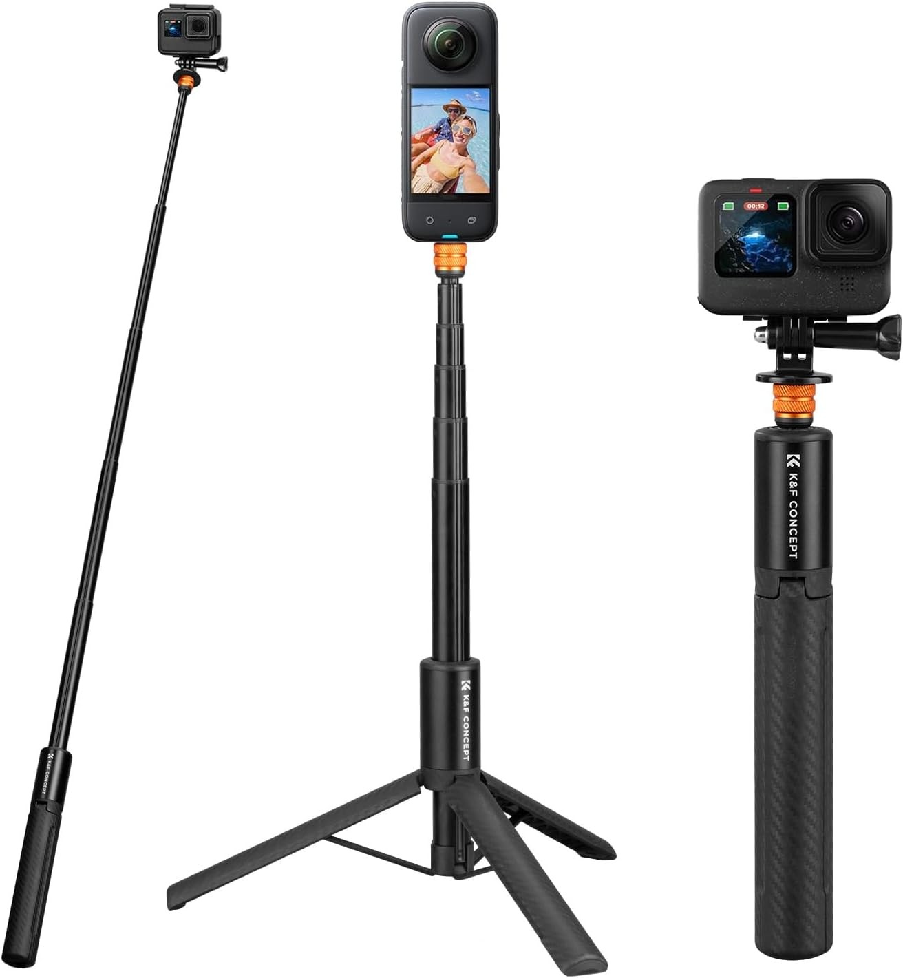 K&F CONCEPT 47inch Invisible Selfie Stick Extension Pole for Insta360 GoPro DJI