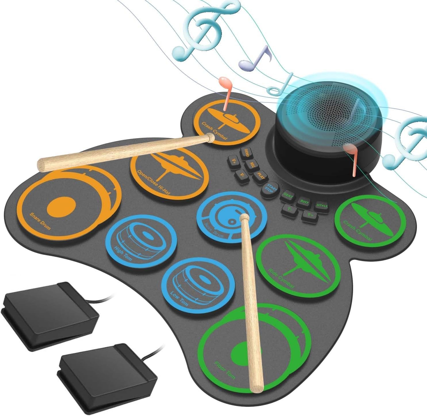 Electronic Drum Set with Headphones, 9+2 Pads Drum Practice Pad, MIDI Kit