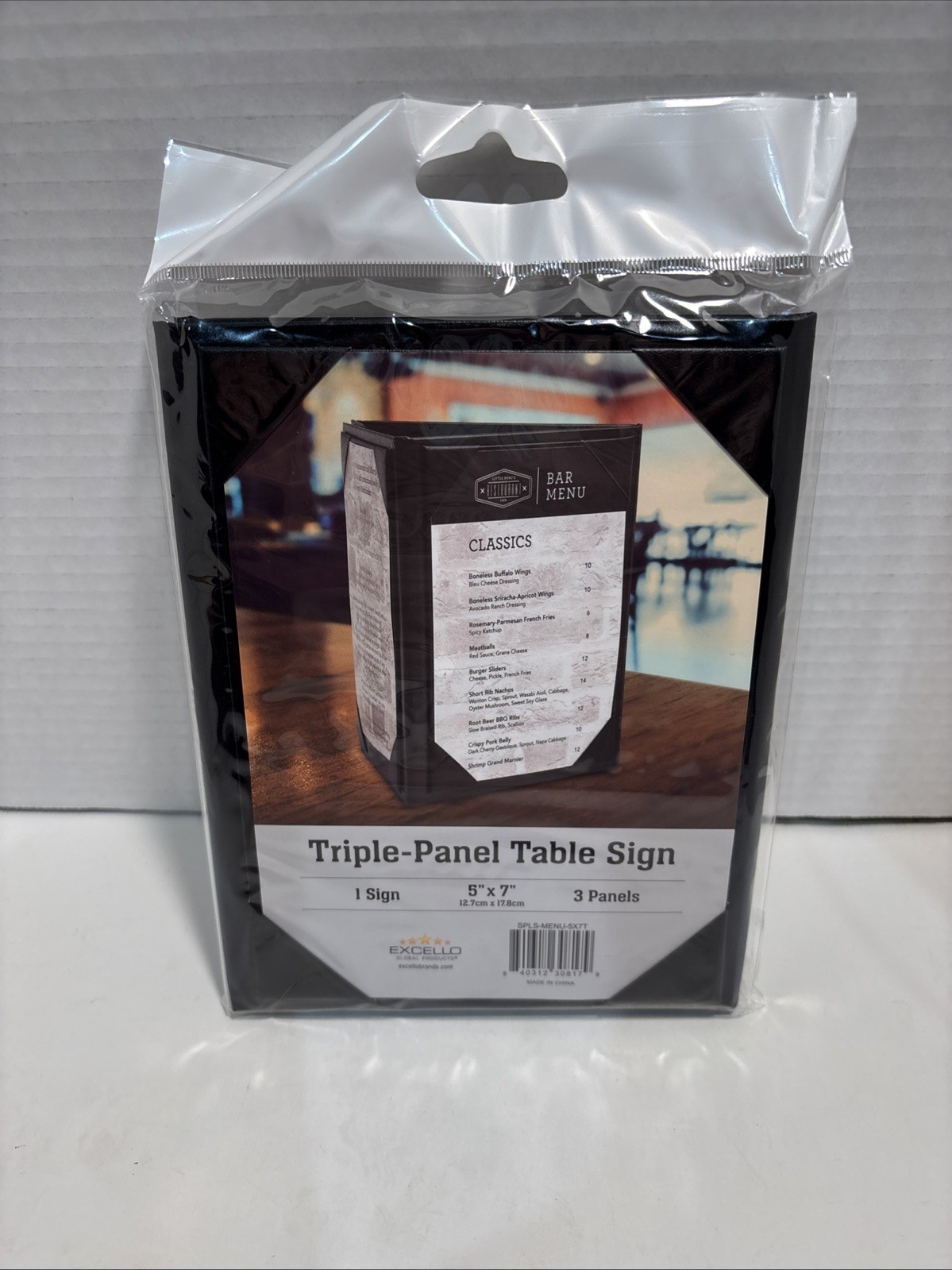 Excello  5”x7” Triple Sided Panel Black Table Tent Menu Sign