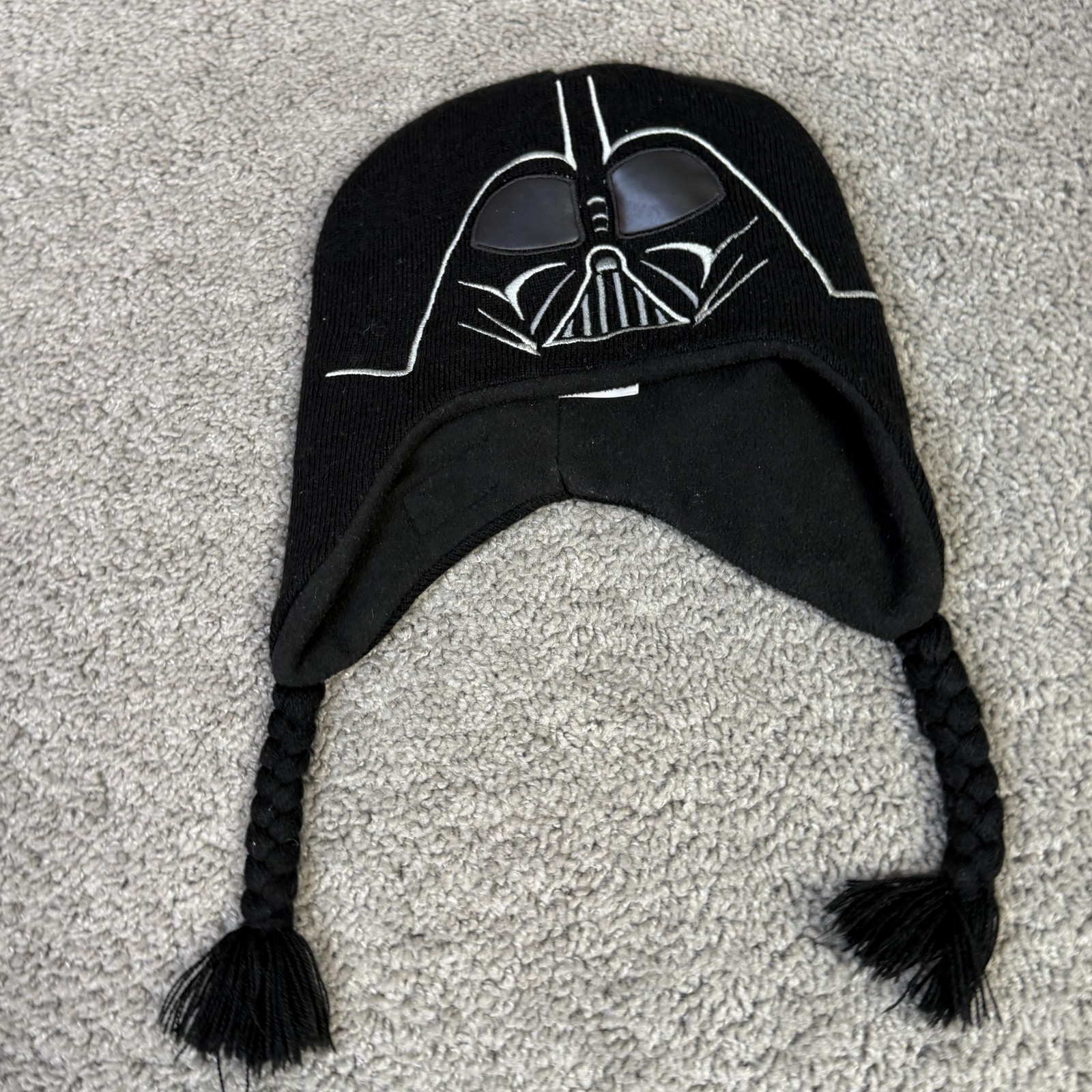 Star Wars Hat Trapper Boys One Size Black Darth Vader Ear Flap Knit Fleece-Lined